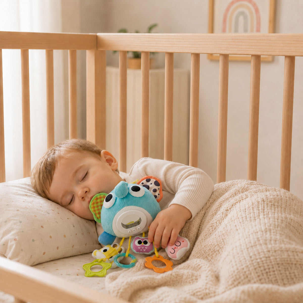 Interaktywna muzyczna przytulanka Woopie Baby Plush Elephant z zawieszkami i gryzakami