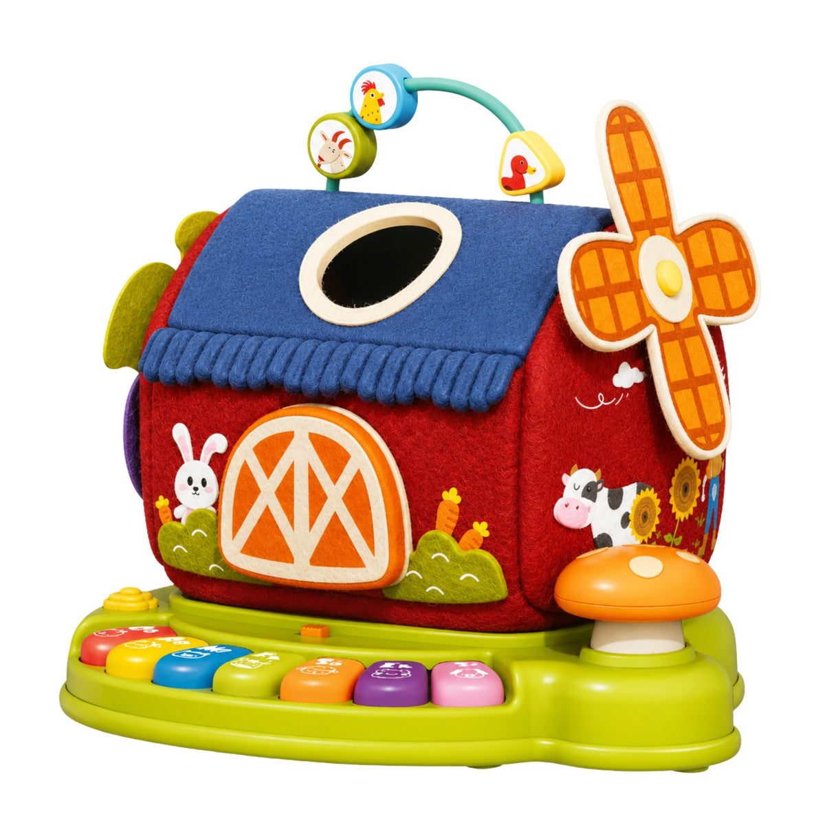 Woopie Baby Interactive Farm House Sorter Piano + 7 Plush Toys Educational