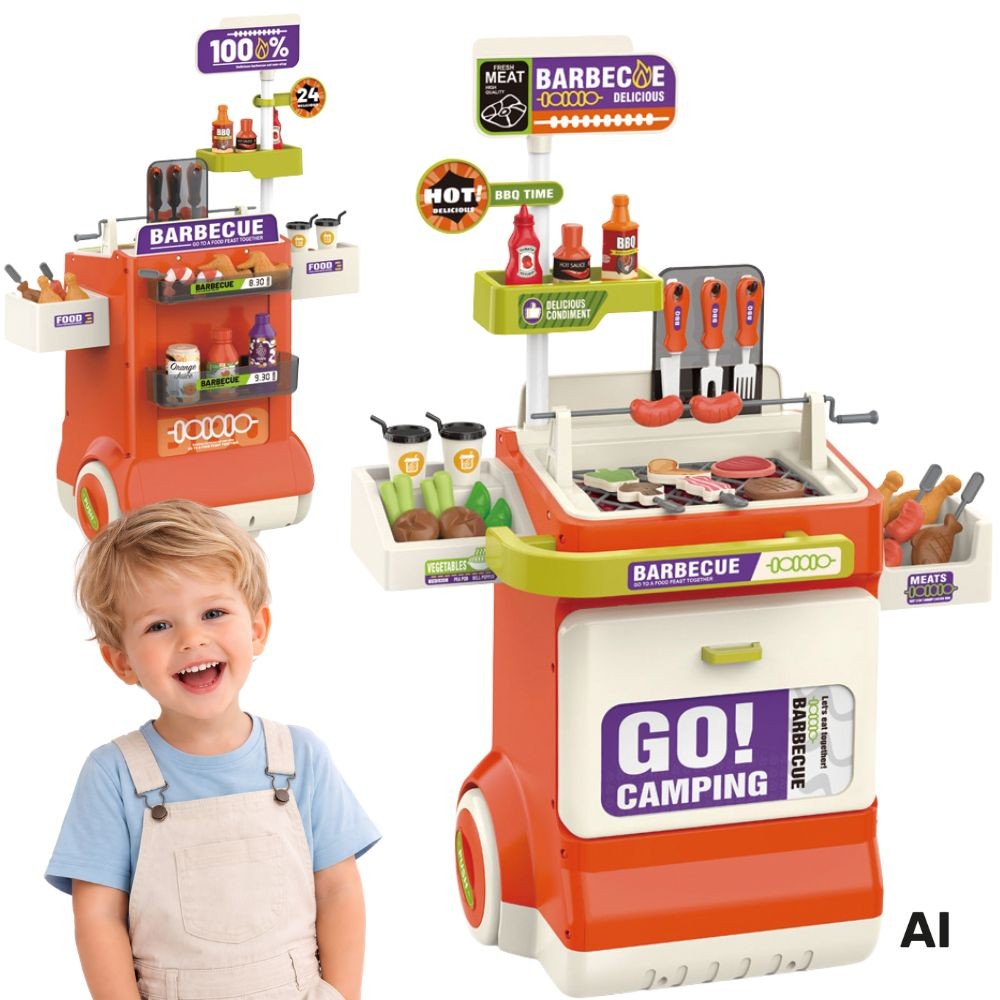 Woopie Interactive Bbq Grilling Cart 51-piece Grill Stand Real Grilling Effects