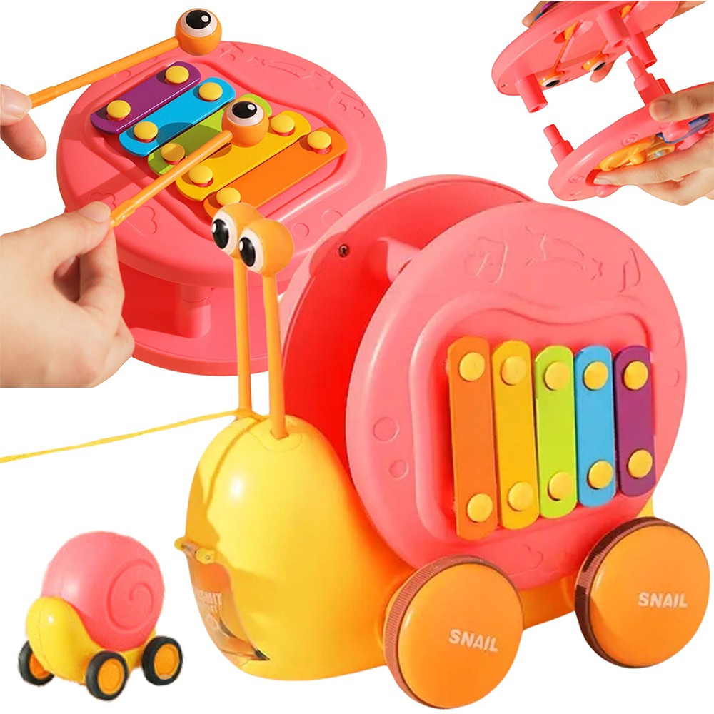 Woopie 4-в-1 Pull-along Snail Cymbals Sensory Gears Launcher + Малка кола