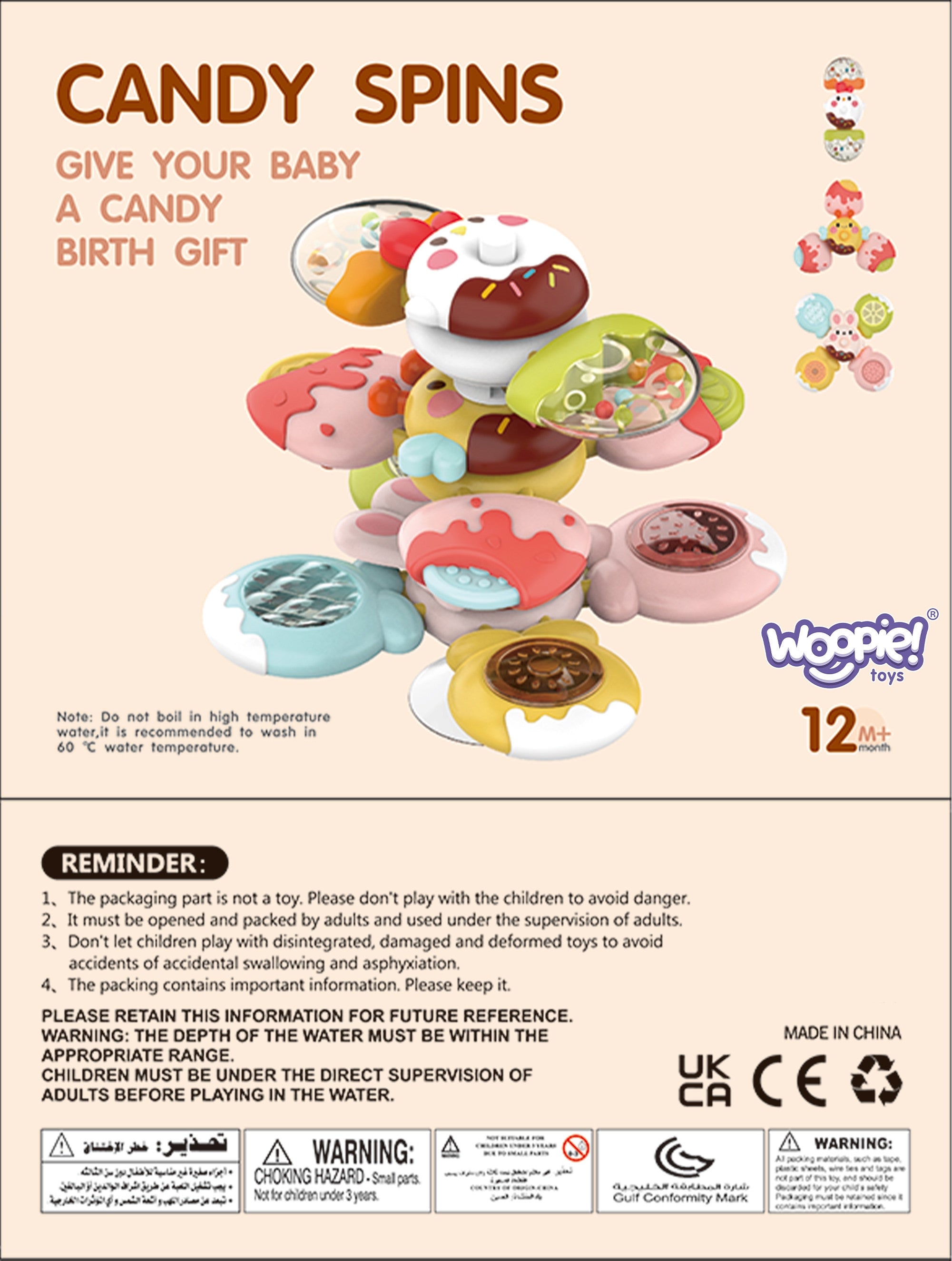 Woopie Baby Spinner Sensory Toy Bee Chicken Rabbit Interchangeable 3 Pcs.