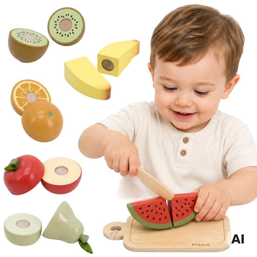 Viga Wooden Fruit Chopping Board Knife Polarb Educational Toy