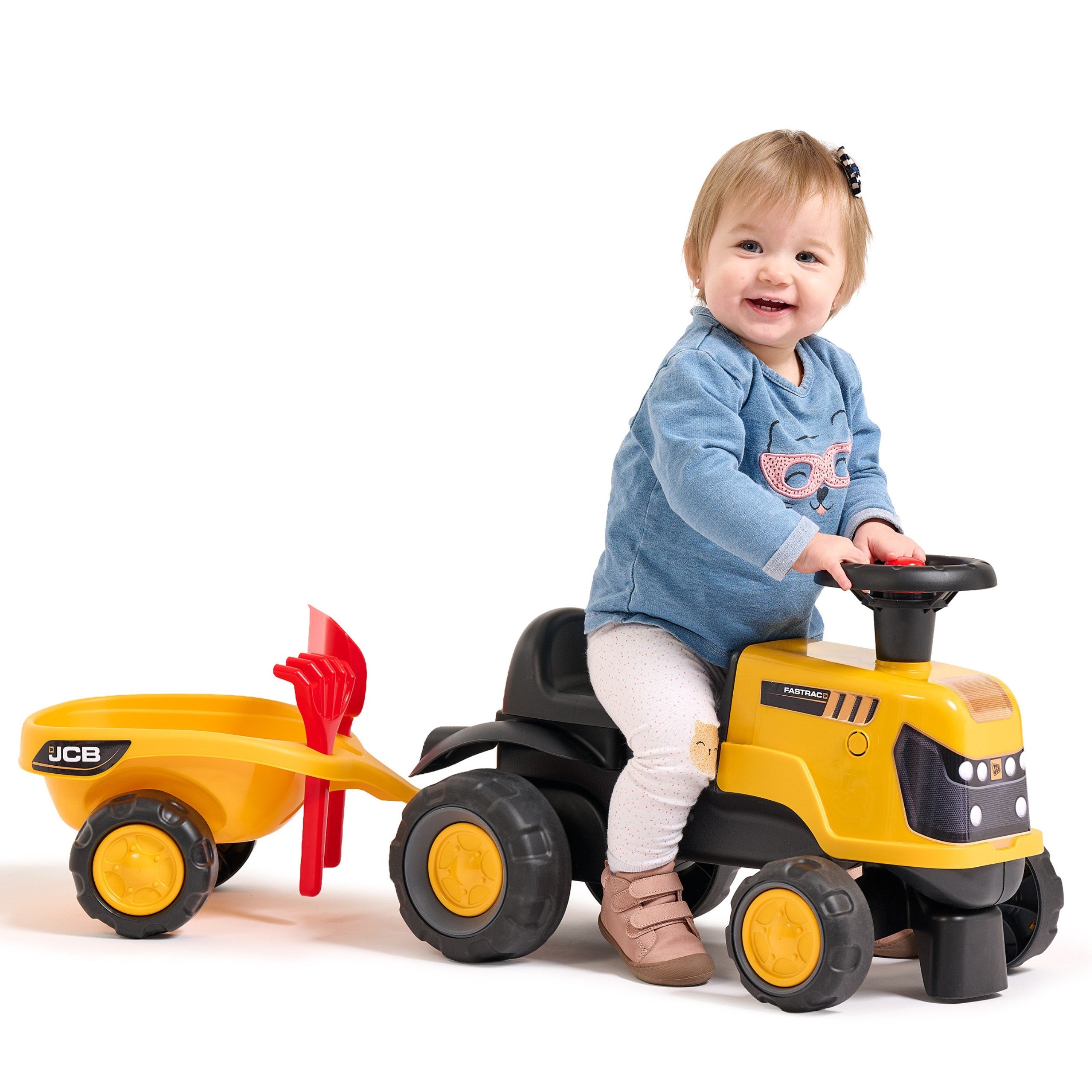 Traktor Falk Ride-on Jcb Fastrac s návesovou lopatou a hrabľami 1-3 roky