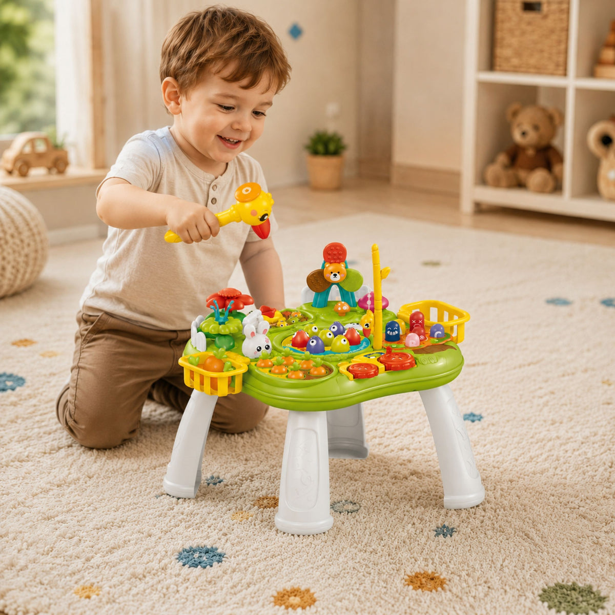 Woopie Baby Mesa educativa interactiva 2 en 1 Juego Pesca Martillo Clasificador Luz de sonido