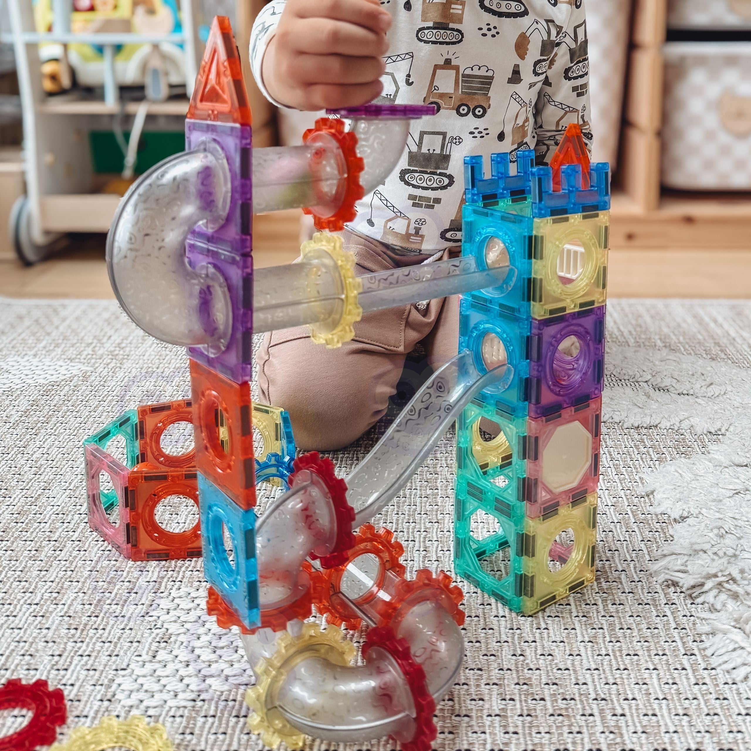 Woopie Bloques de construcción magnéticos Juego educativo 3D Pista de bolas 126 piezas.