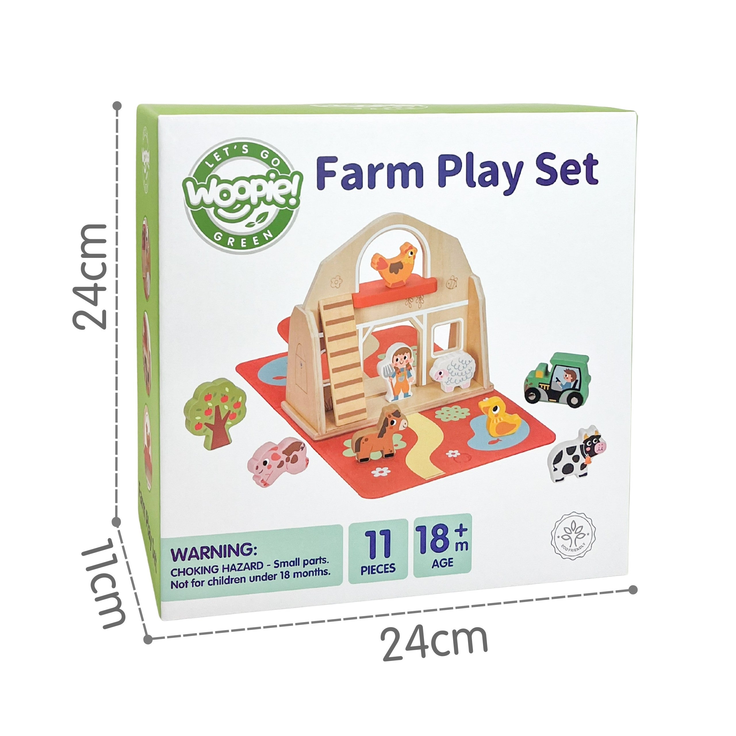 Woopie Green Wooden Folding Farm In A Suitcase With Animals 11 Pcs.