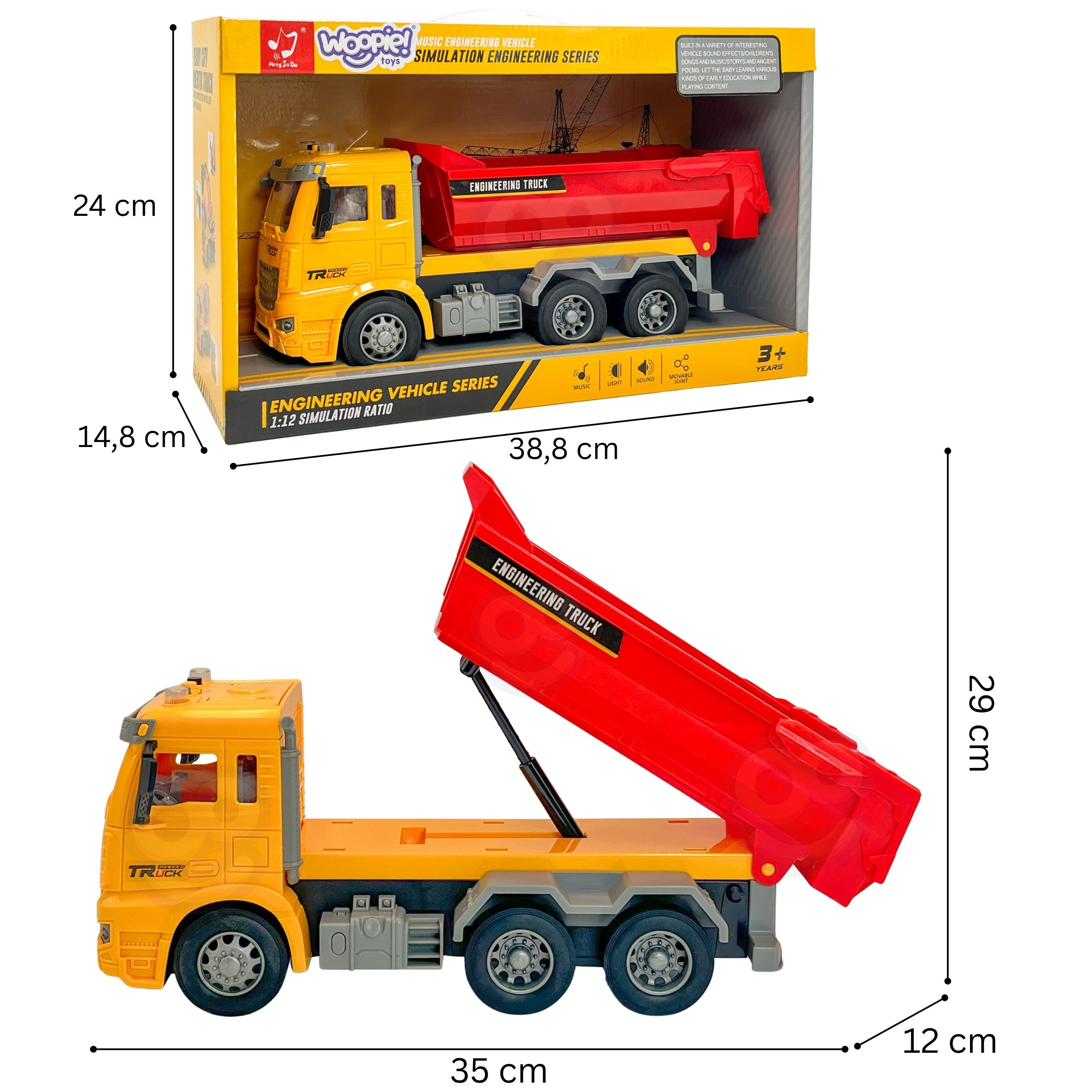 Woopie 1:12 Scale Construction Dump Truck With Light And Sound Effects