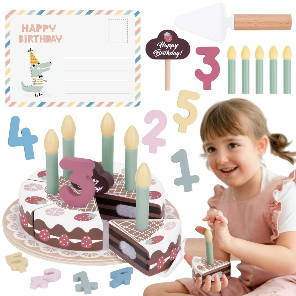 Tooky Toy fából készült születésnapi torta fehérrépa gyertyákkal
