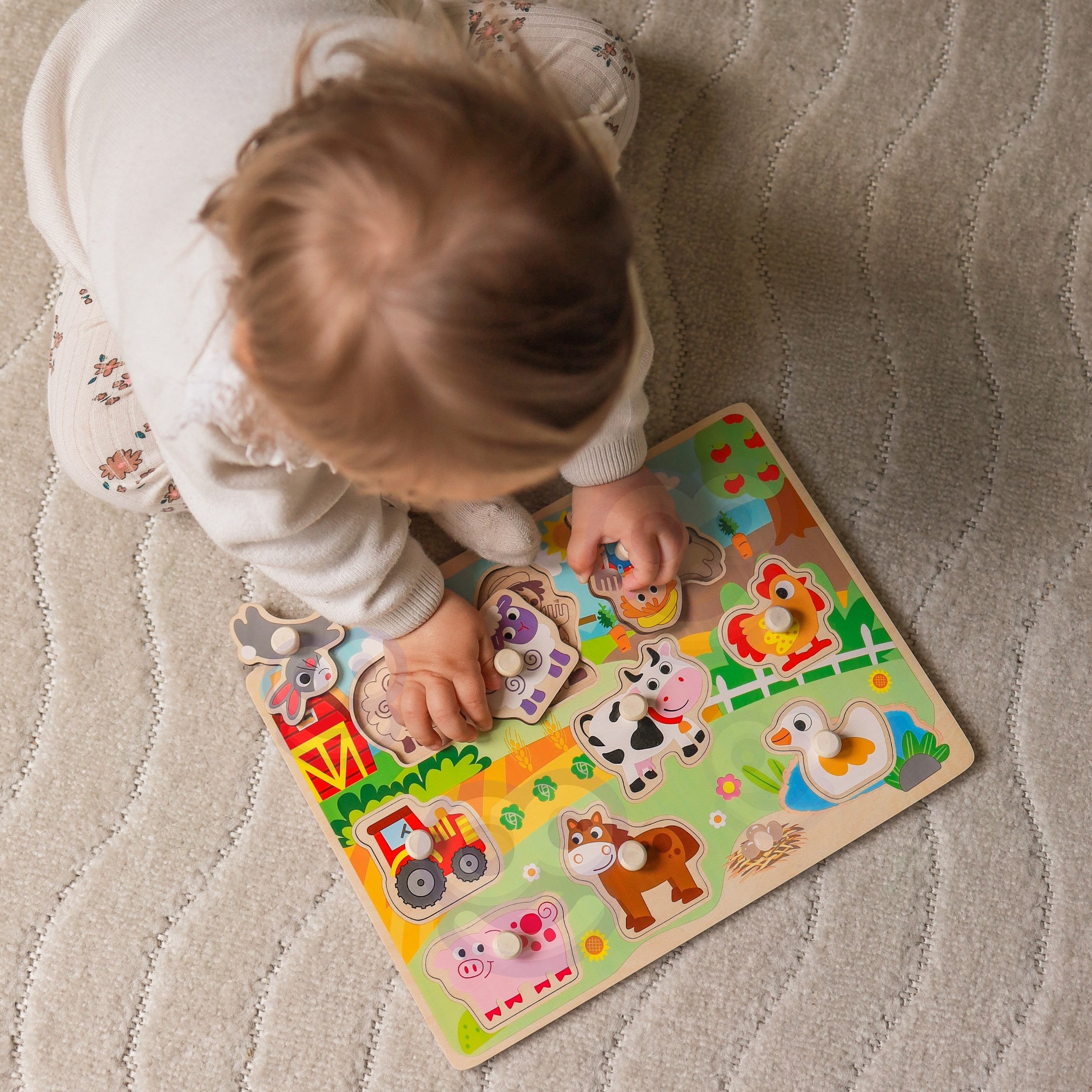 Woopie Green Wooden Montessori Puzzle Farm With Matching Pins