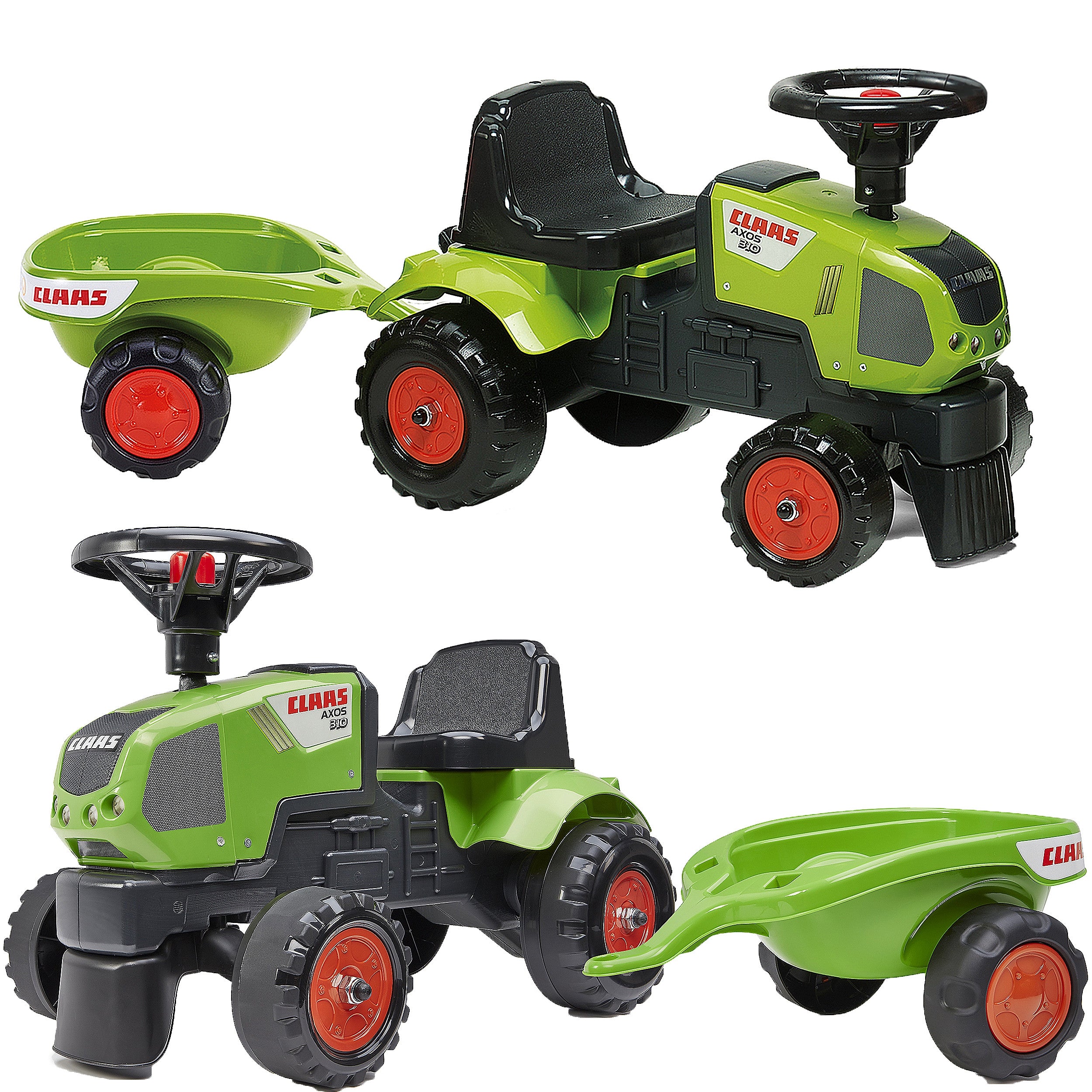 Falk Baby Claas Axos 310 Green Tractor With Trailer From 1 Year