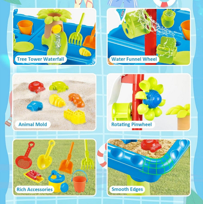 Woopie Table à Eau 2en1 Bac à Sable Avec Chaise Xl Aquapark 4 piscines 13 Acc.