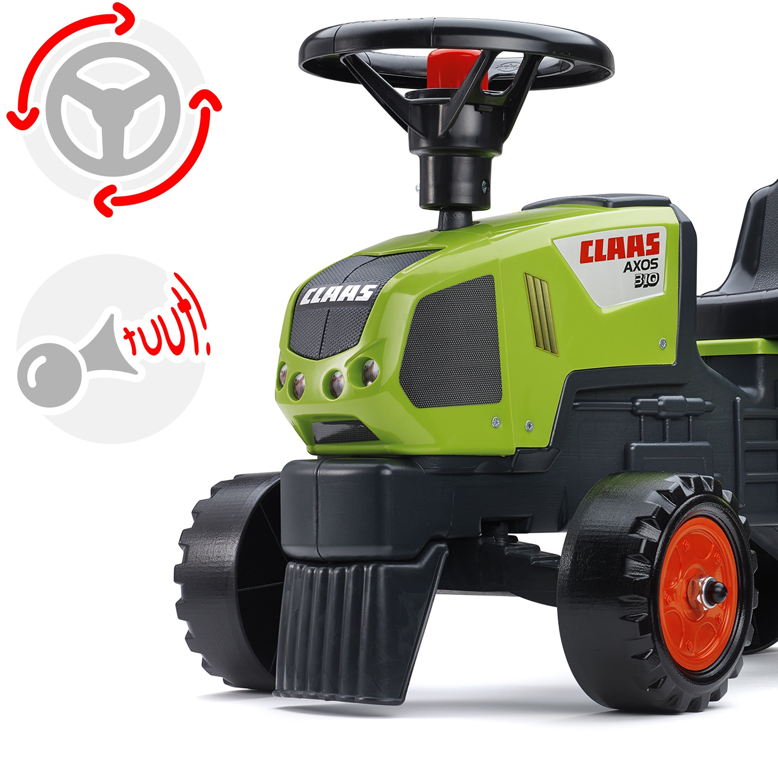 Falk Baby Claas Axos 310 Grüner Traktor mit Anhänger ab 1 Jahr