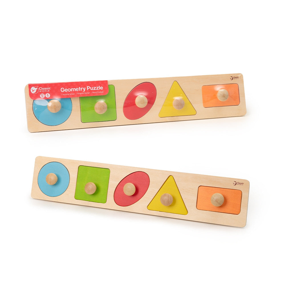 Puzzle géométrique en bois du monde classique trieur de formes Montessori apprentissage des couleurs 6 pièces.
