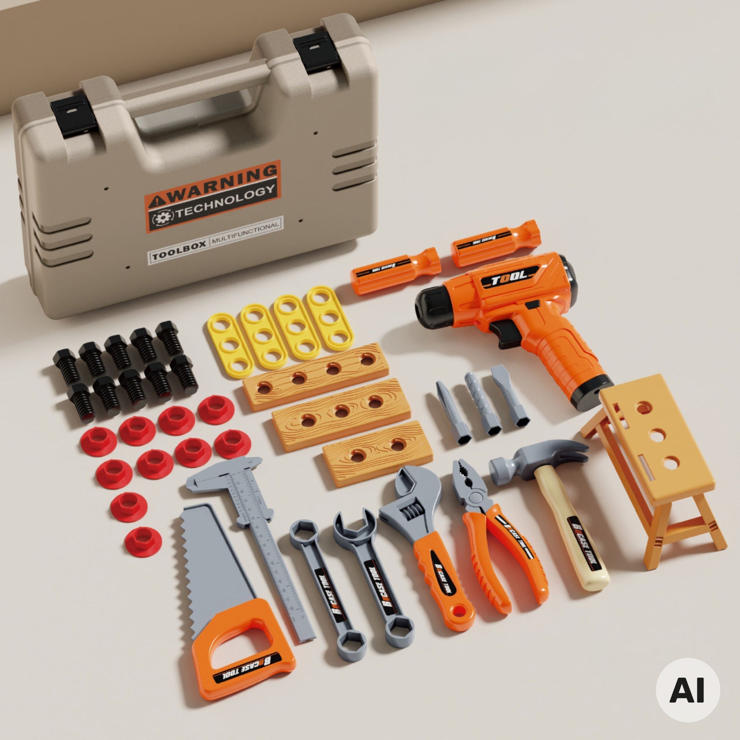 Woopie Tool Set In A Case 45 Pieces For Little Handyman Battery-powered Drill And Light