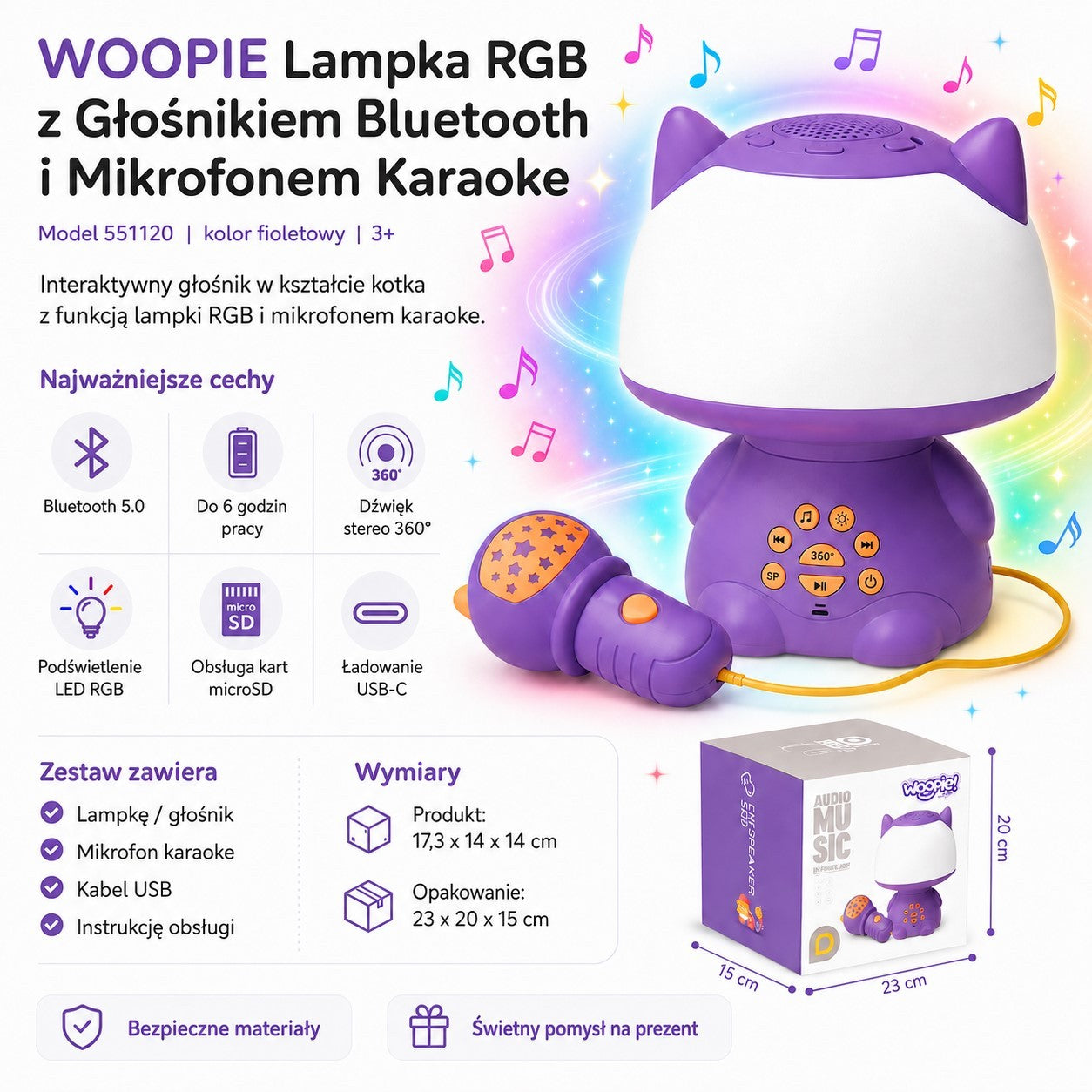 Woopie Lampe Rgb Multifonctionnelle Haut-Parleur Bluetooth Karaoké Modulateur Vocal Carte SD Aux Violet