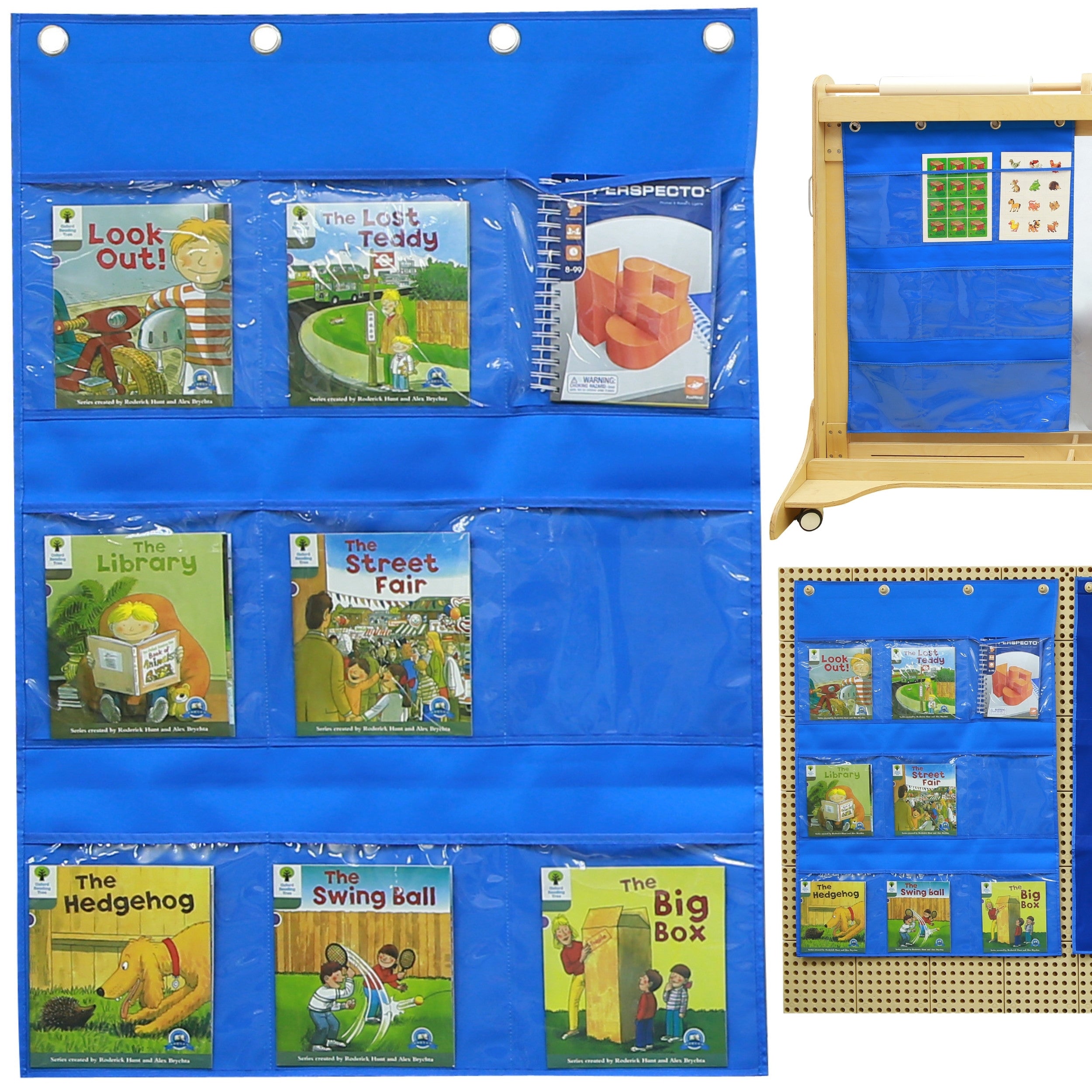 Masterkidz Висящ лист от плат с джобове за книги и картини Син