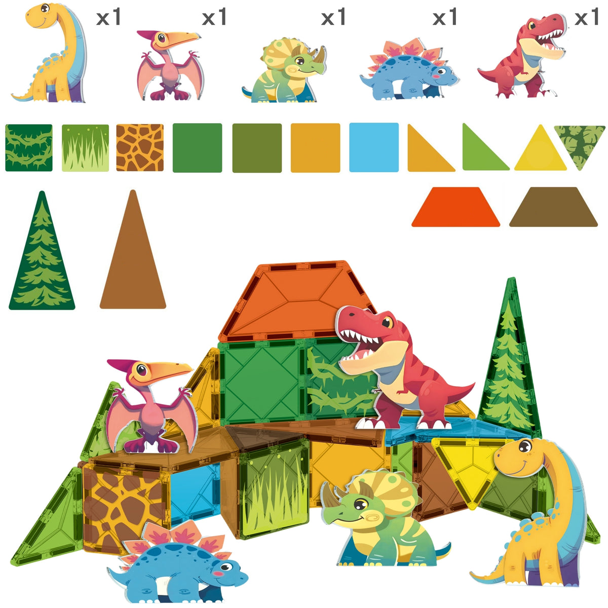 Bloques de construcción magnéticos woopie 7,5 cm dinosaurio 30 piezas.
