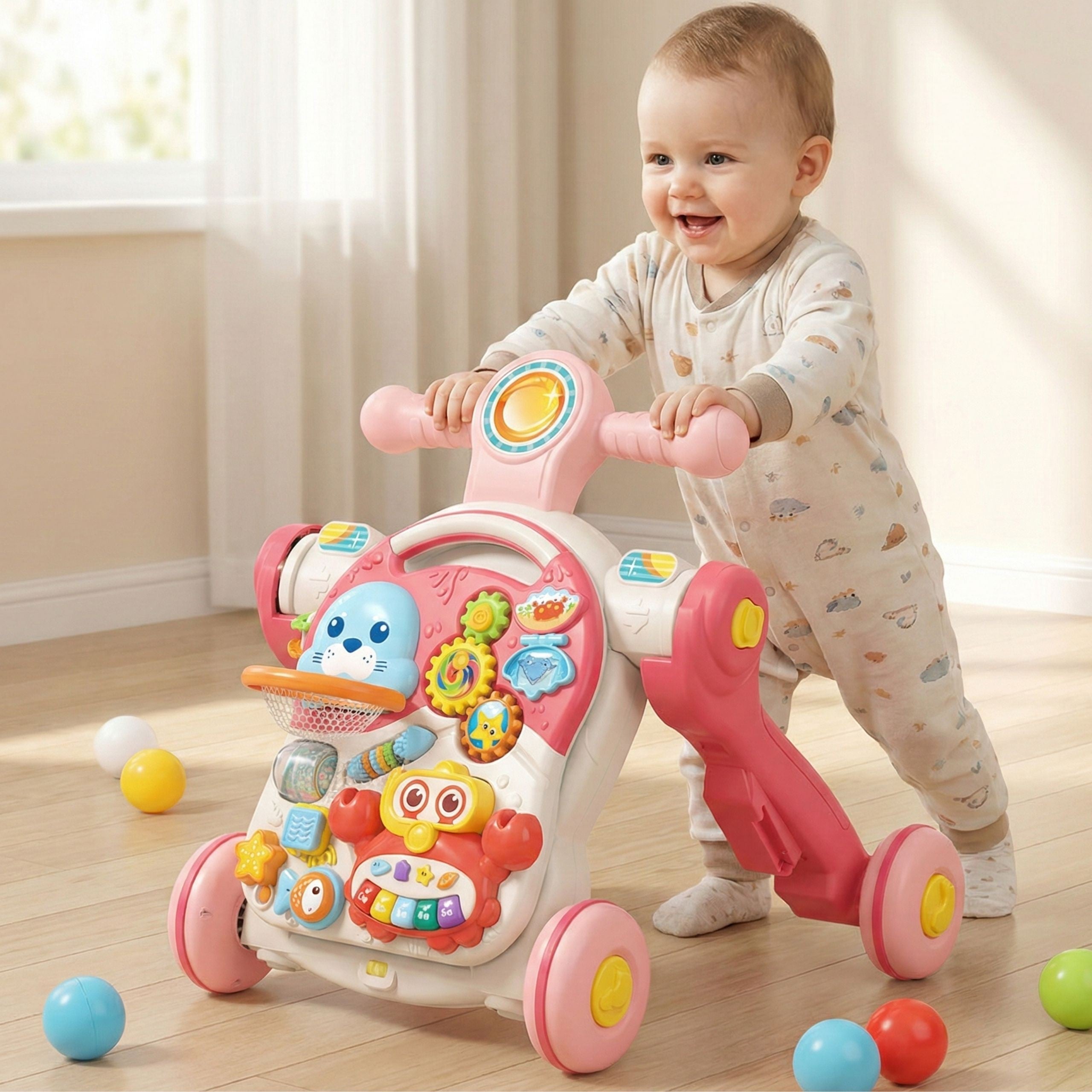 Woopie Baby Pusher Walker Mesa Educacional Scooter Ride-on 4 em 1
