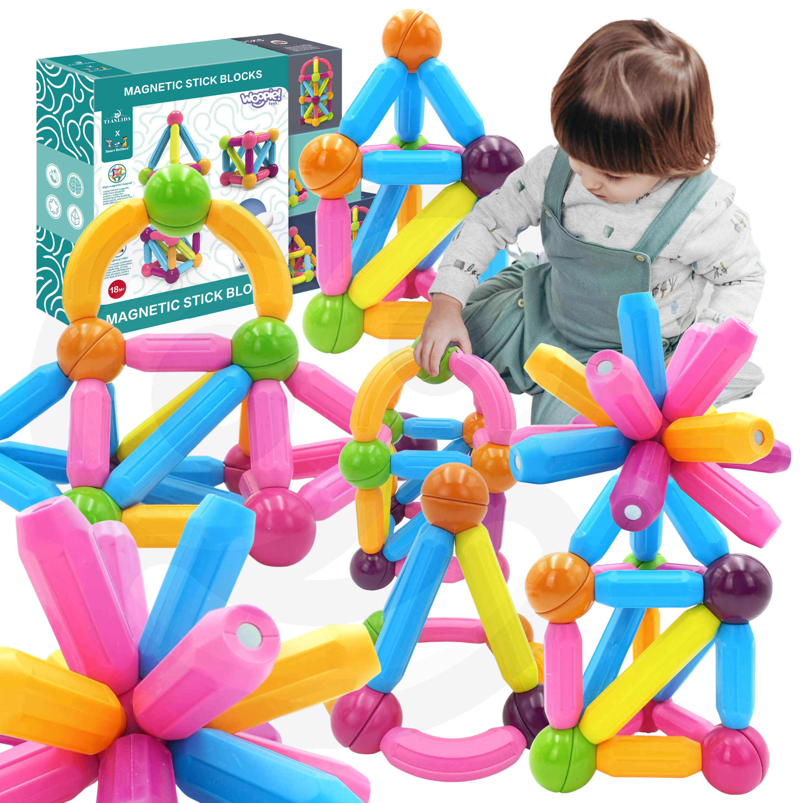 Woopie Mattoncini Magnetici Educativi Grandi e Spessi 28 Pezzi.