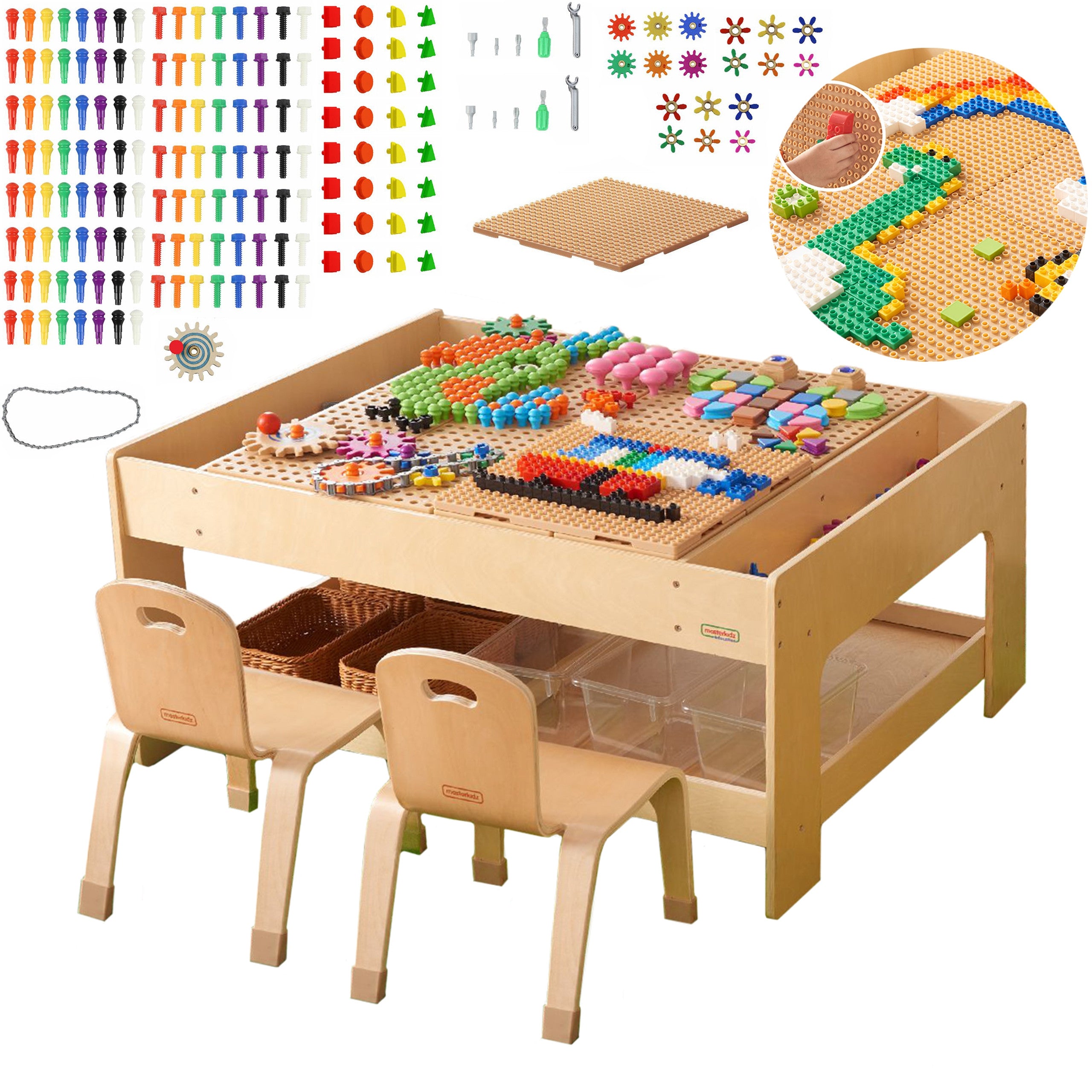 Masterkidz fából készült oktatási asztal + szárfal kiegészítők + 135 blokk