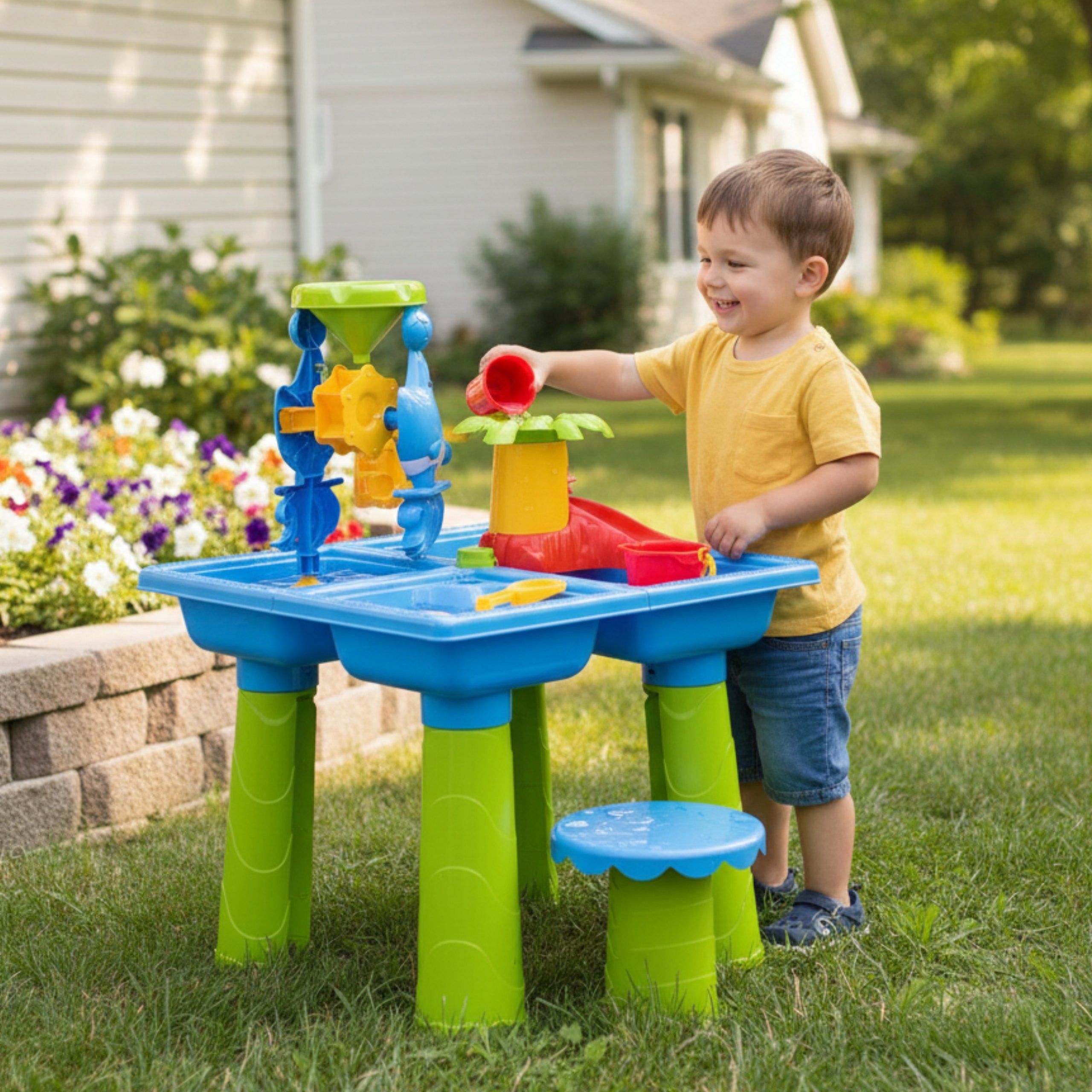 Woopie Table à Eau 2en1 Bac à Sable Avec Chaise Xl Aquapark 4 piscines 13 Acc.