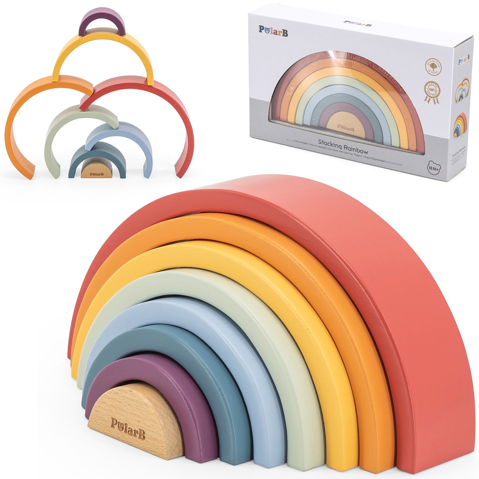 Viga Polarb Puzzle arc-en-ciel en bois blocs créatifs Montessori