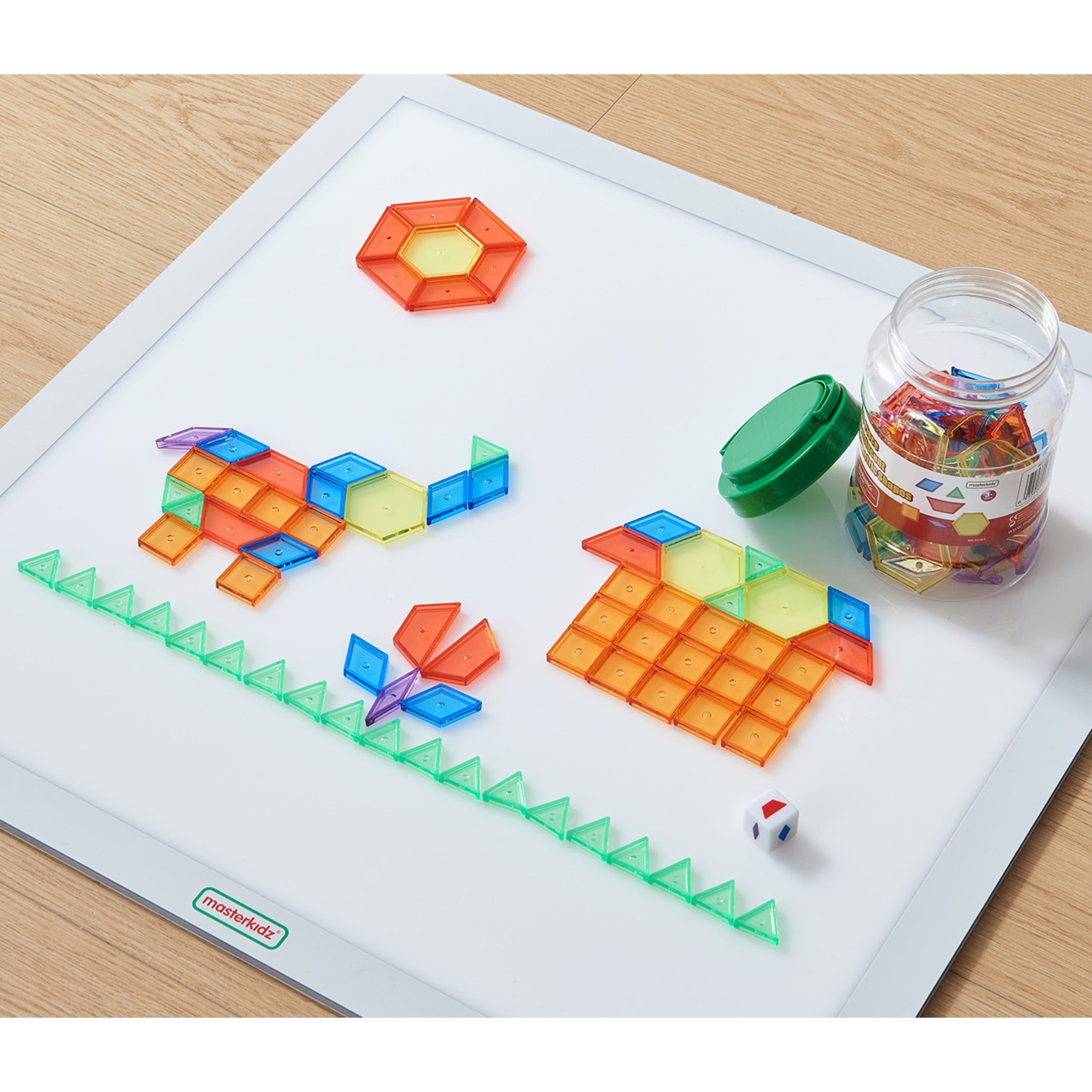 Painel de luz LED quadrado Masterkidz colorido + blocos de mosaico Montessori 140 unidades.