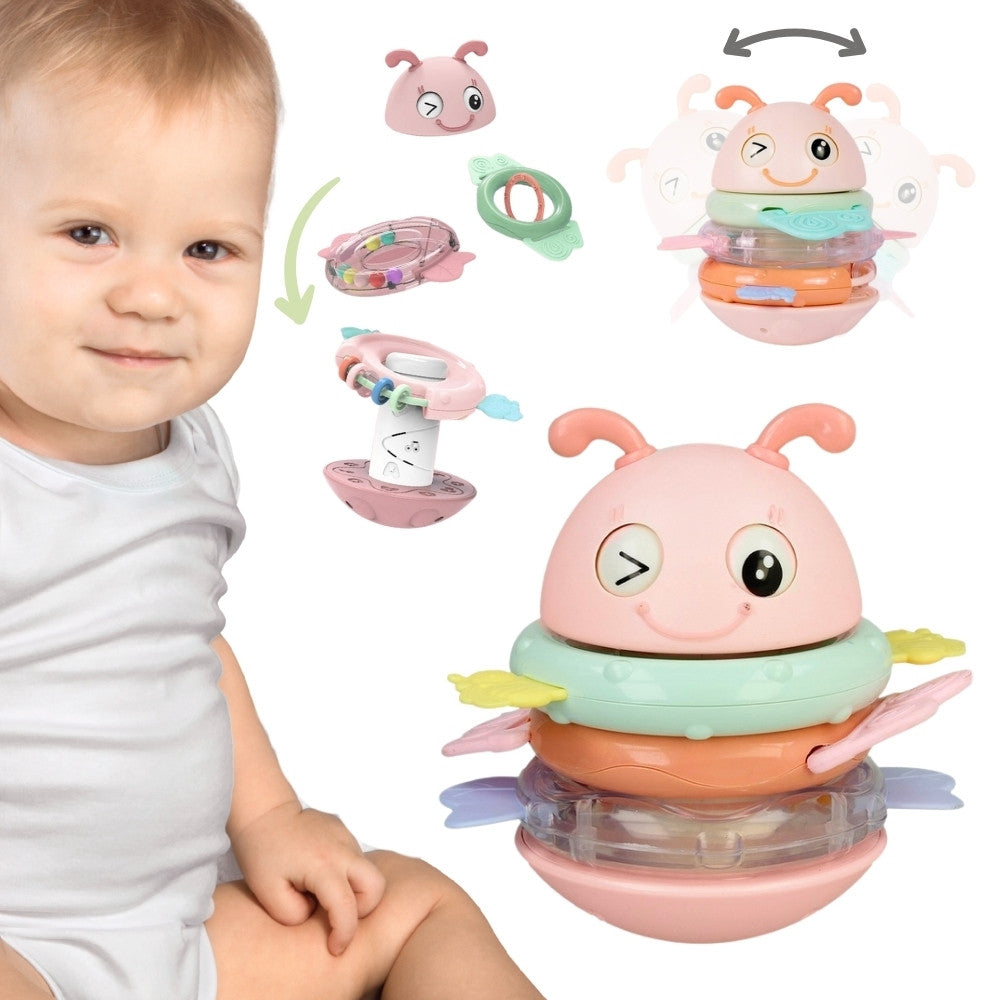 Woopie Baby Wanka Stand Up Сензорна играчка 2 в 1 Дрънкалка Гризалка розова