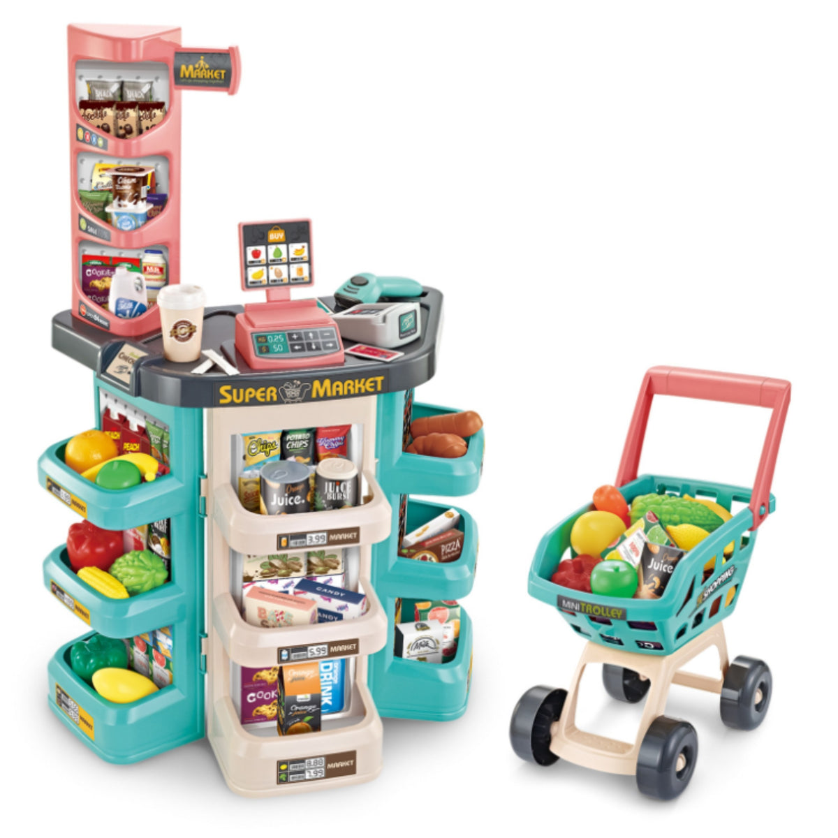 Magasin de supermarché Woopie et scanner d'échelle de caisse de panier d'achat de chariot 47 Acc
