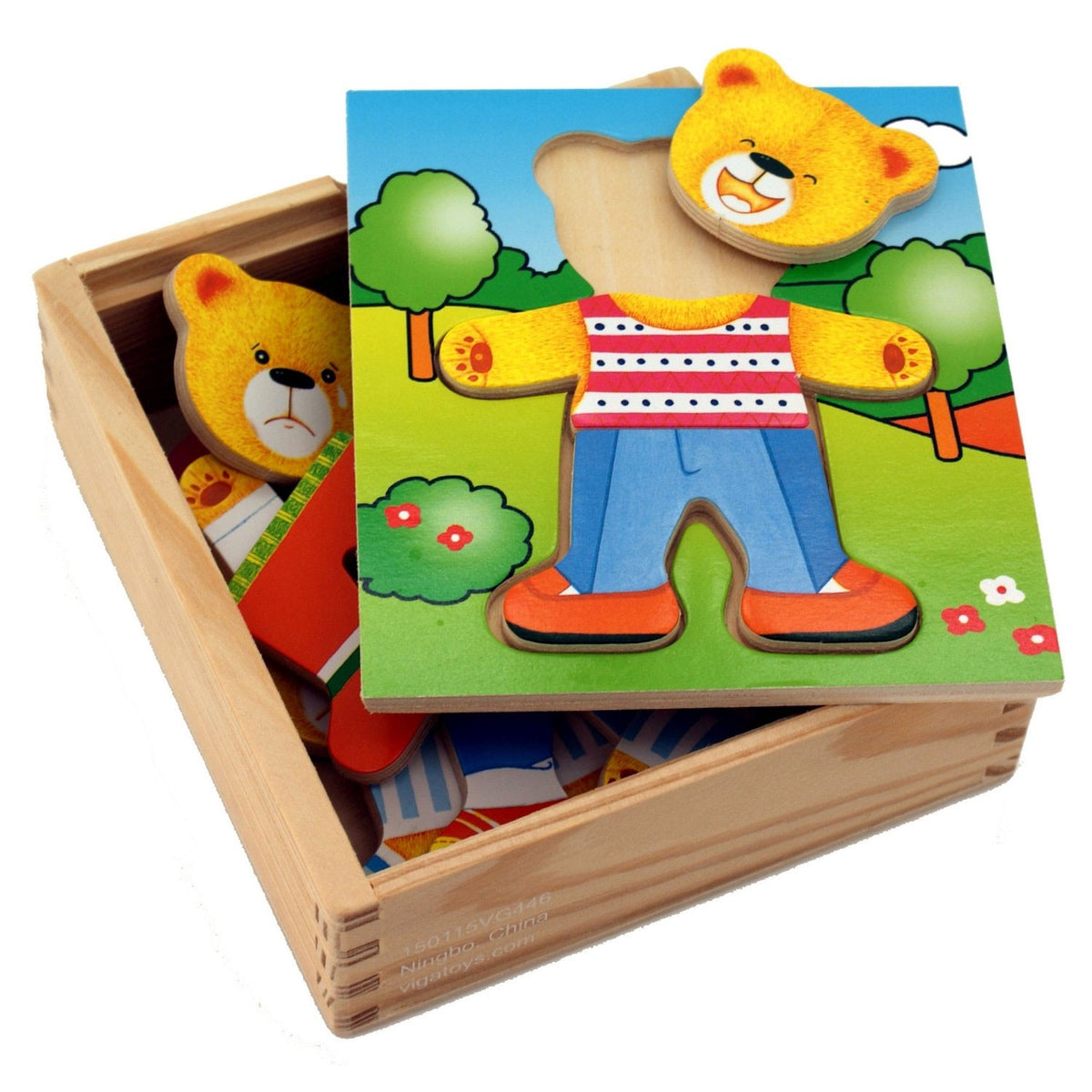 Viga Holzpuzzle Lernpuzzle Dress Up The Teddy Bear Boy
