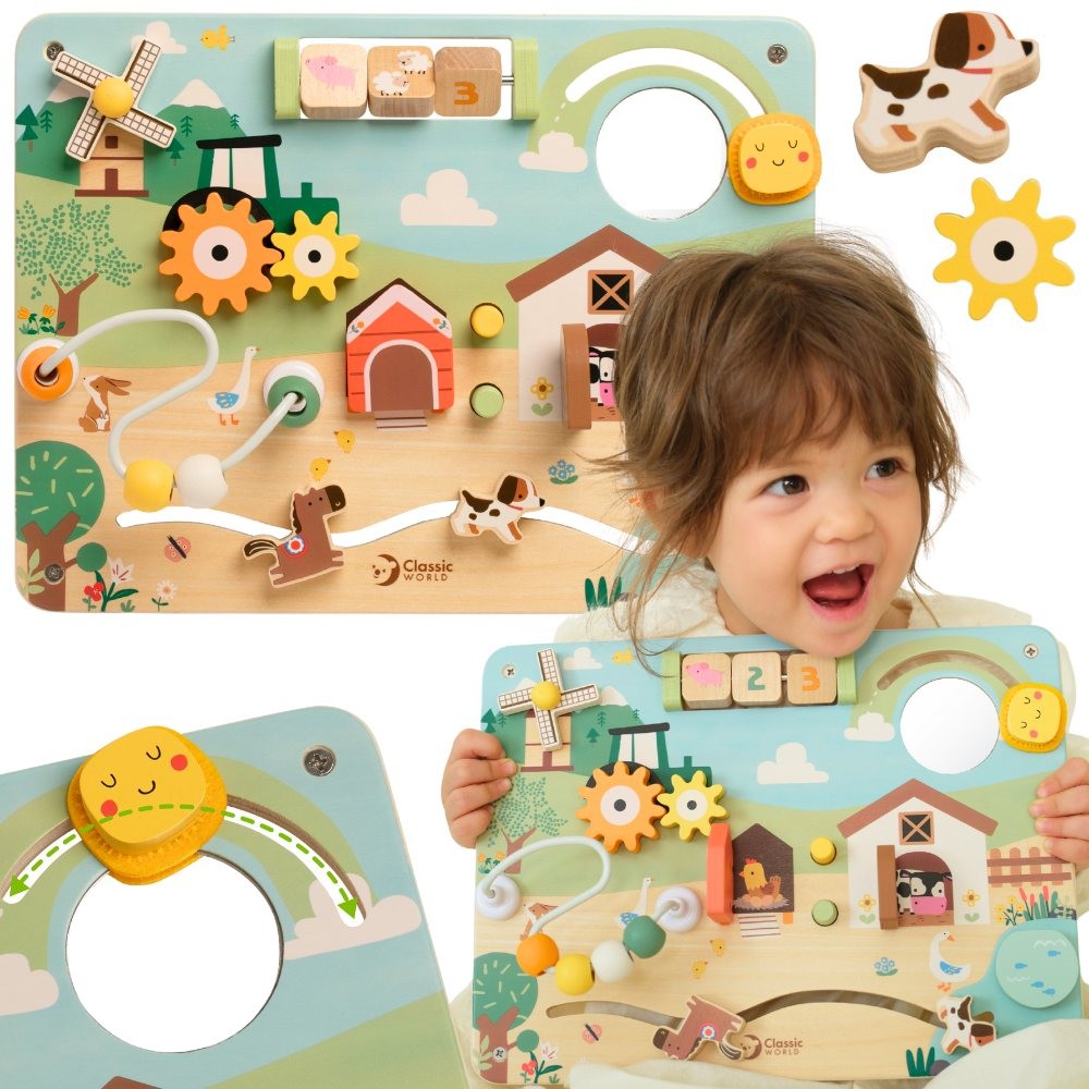 Classic World Wooden Manipulative Activity Board Farm