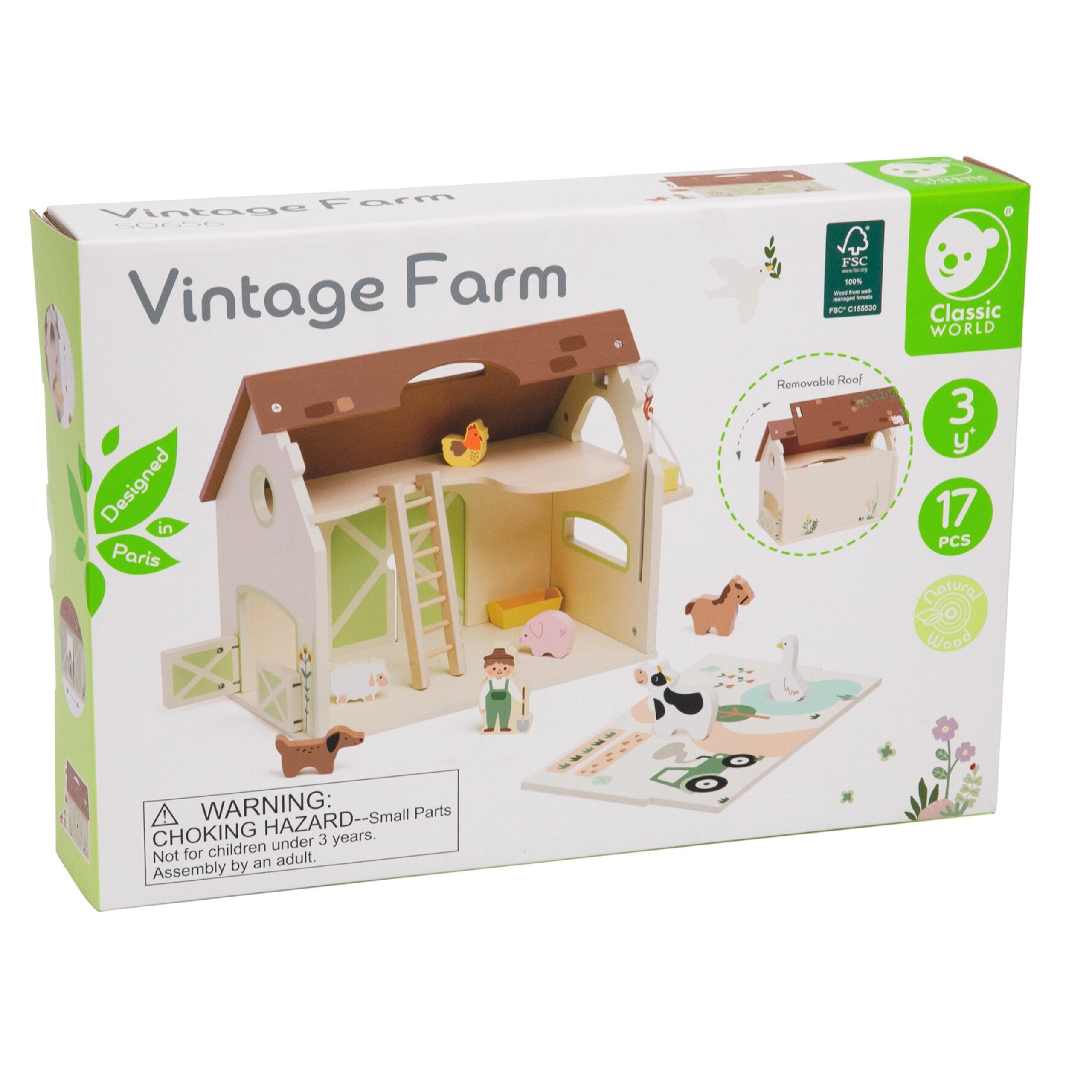 Classic World Wooden Farm House Vintage Figure Set 17 Pcs.