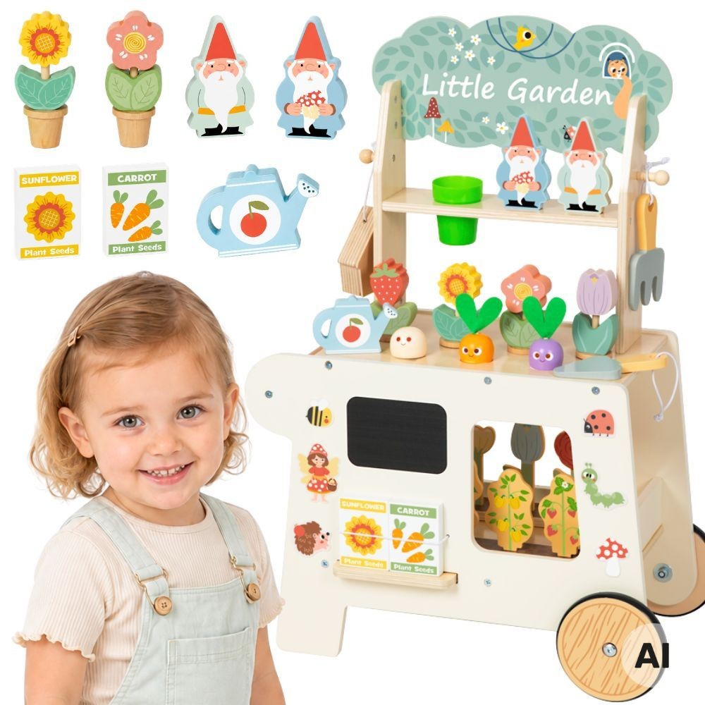 Tooky Toy Montessori Holz-Gartenwagen 57-tlg