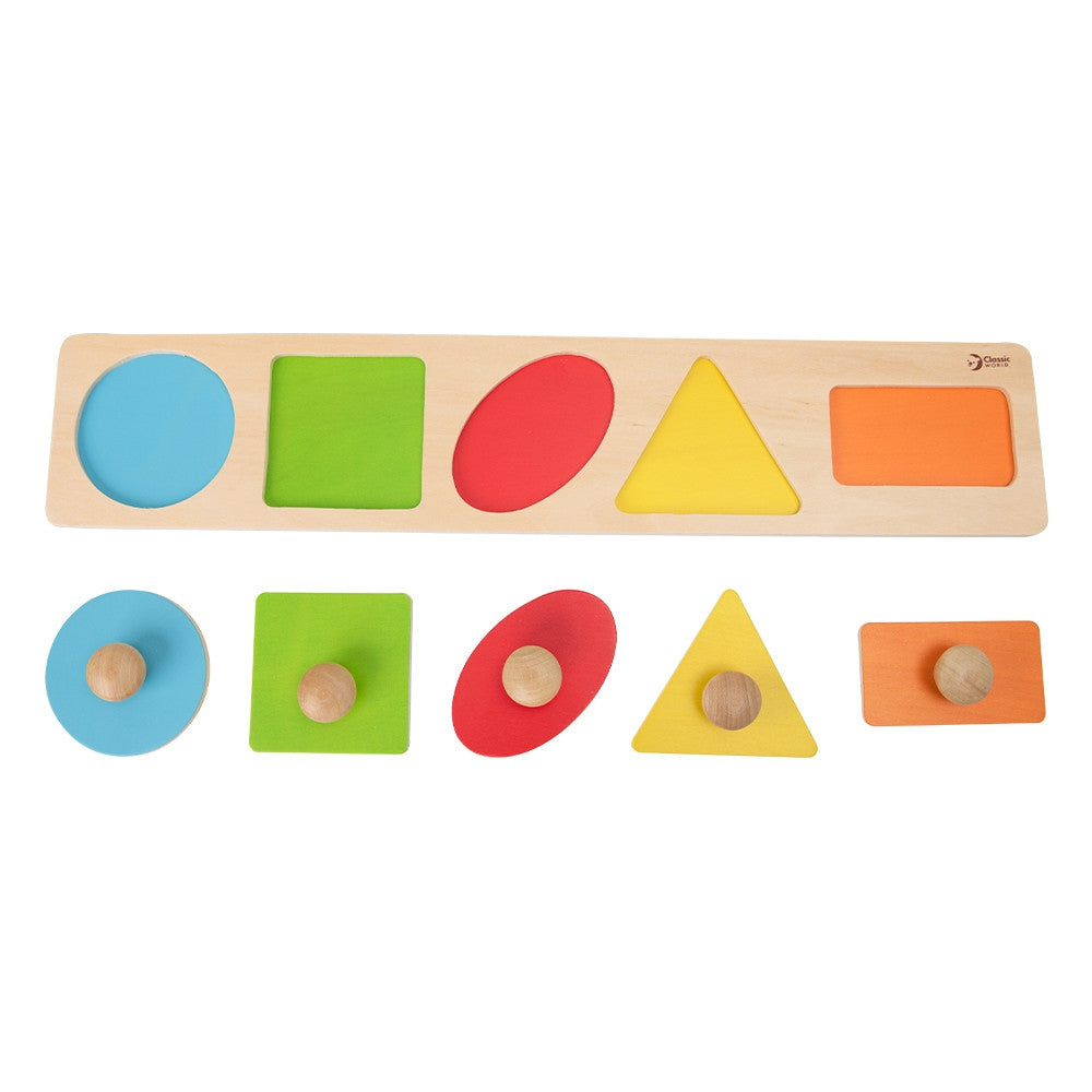 Puzzle géométrique en bois du monde classique trieur de formes Montessori apprentissage des couleurs 6 pièces.