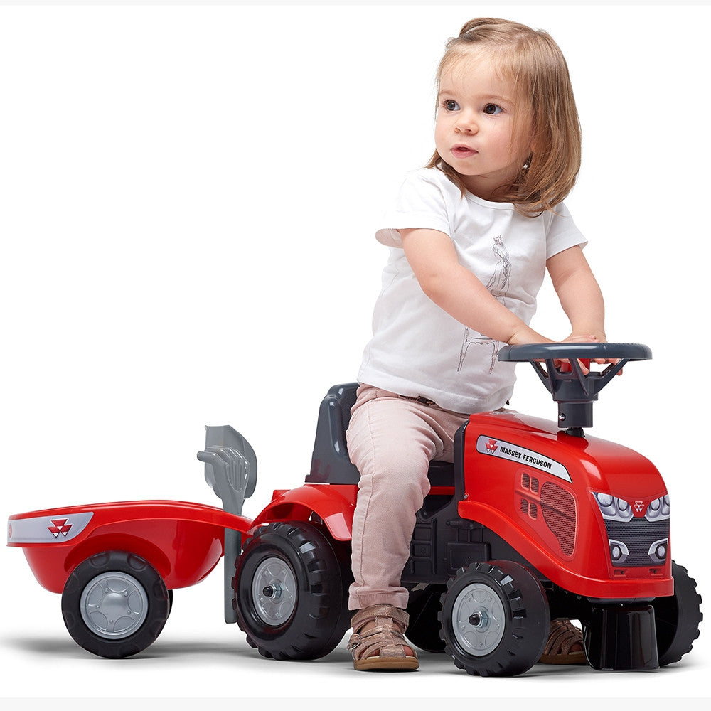 Falk Baby Massey Ferguson Red Tractor With Trailer + Accessories. From 1 Year