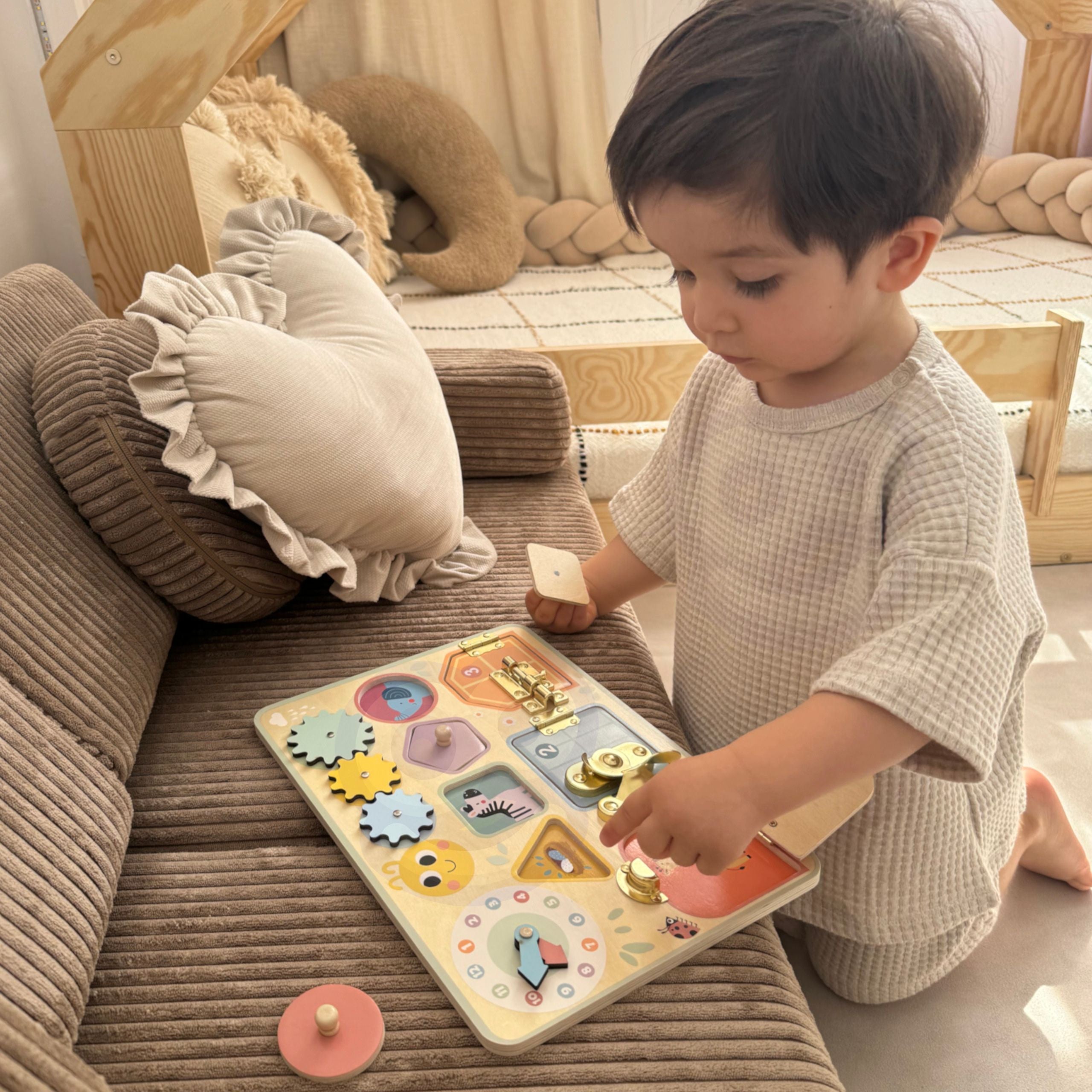 Tooky Toy Manipulation Board Locks Gears Sorter Clock
