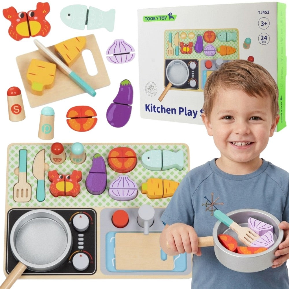 Tooky Toy fából készült konyha tartozékokkal - kis szakácskészlet