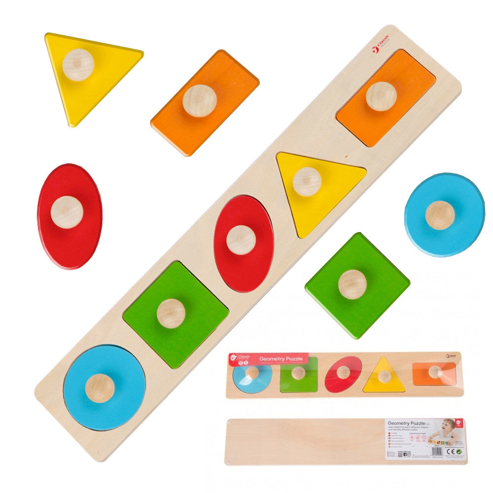 Puzzle géométrique en bois du monde classique trieur de formes Montessori apprentissage des couleurs 6 pièces.