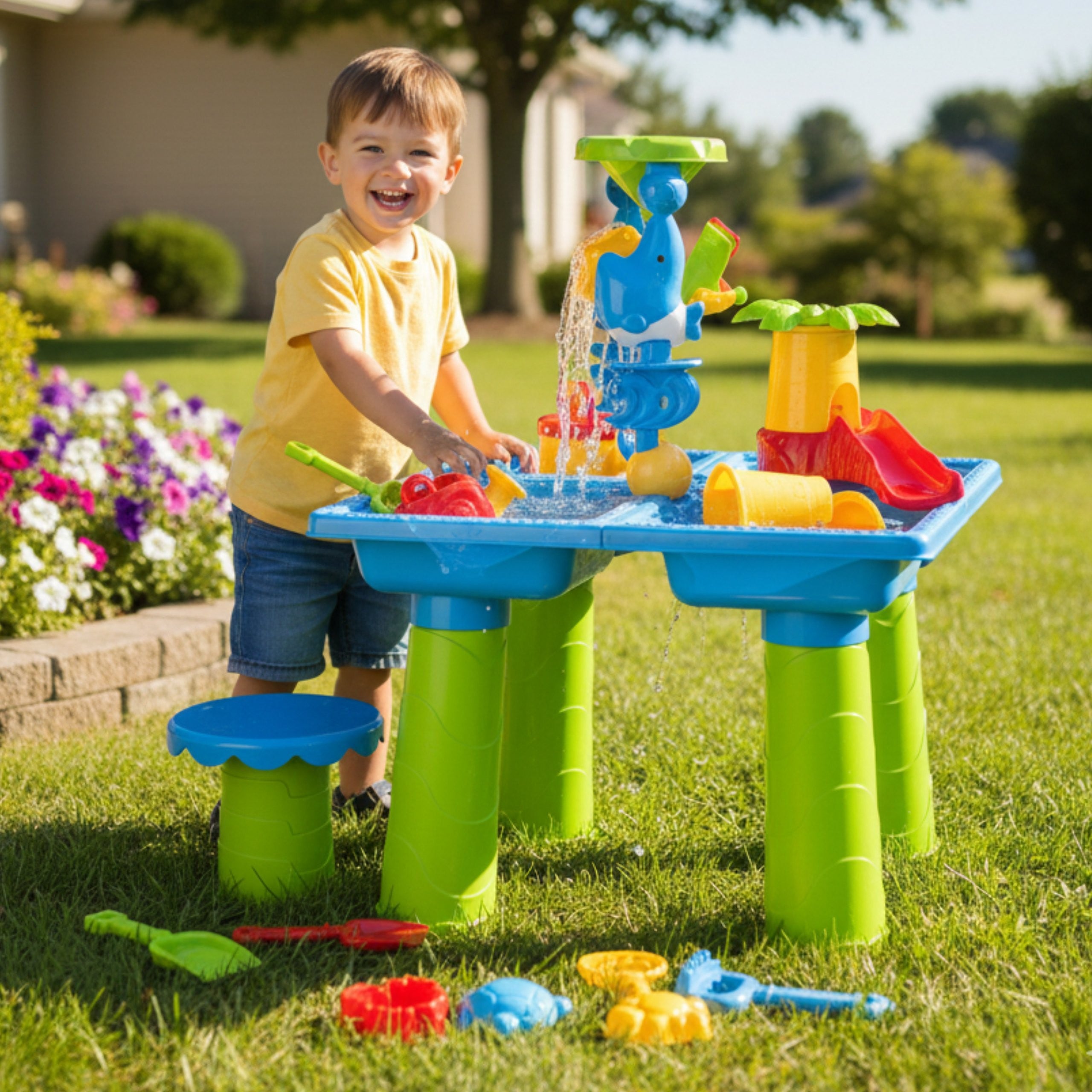 Woopie Table à Eau 2en1 Bac à Sable Avec Chaise Xl Aquapark 4 piscines 13 Acc.