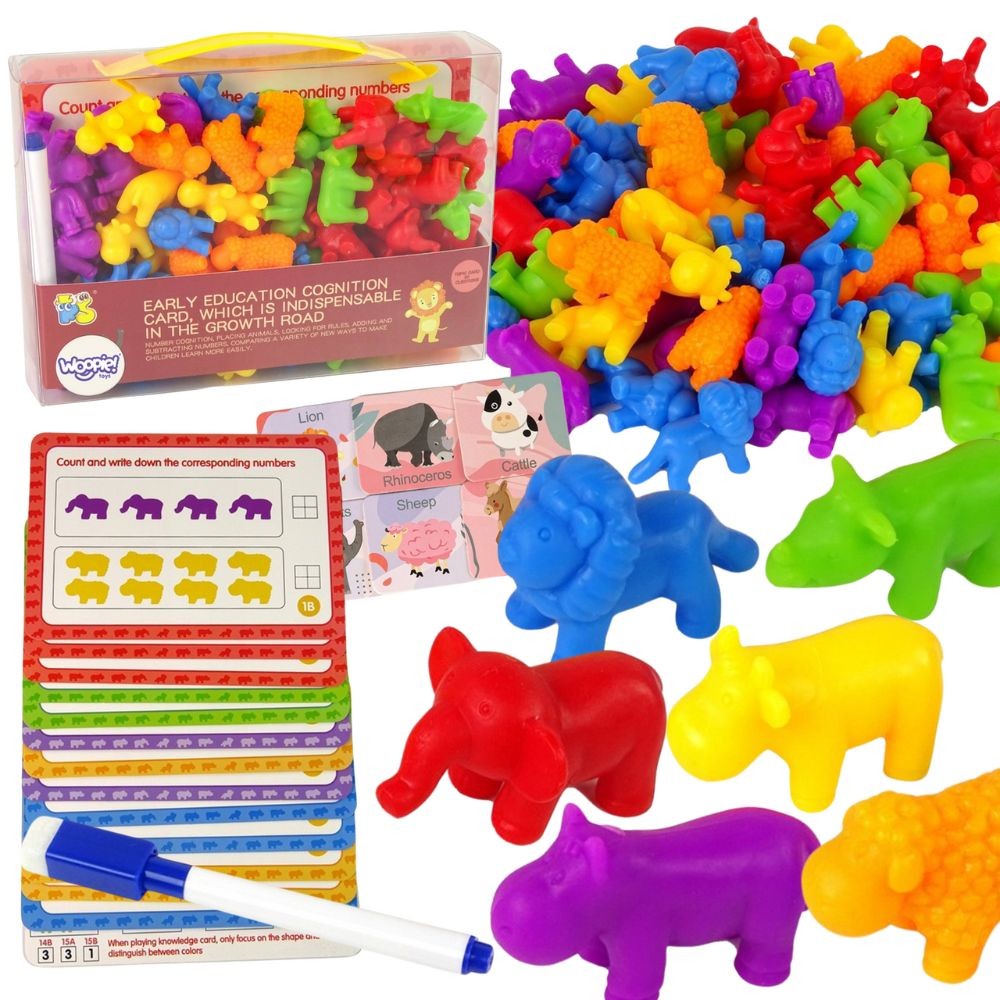 Woopie Montessori Образователен комплект Учим се да броим Цветни сортировъчни животни 83 бр.