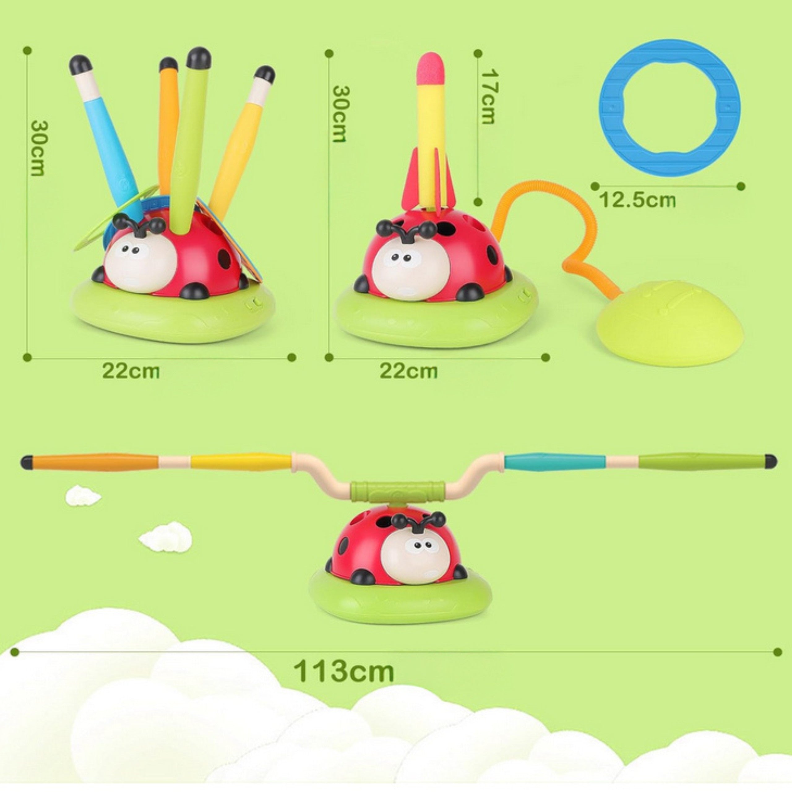 Woopie Jeu d'arcade 3-en-1 Lance-roquettes Lancement de corde à sauter sur la coccinelle cible