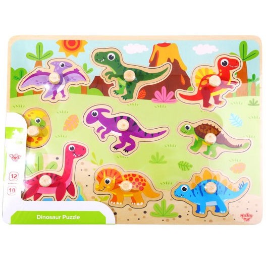 Tooky Toy Puzzle Montessori in legno con forme di dinosauri