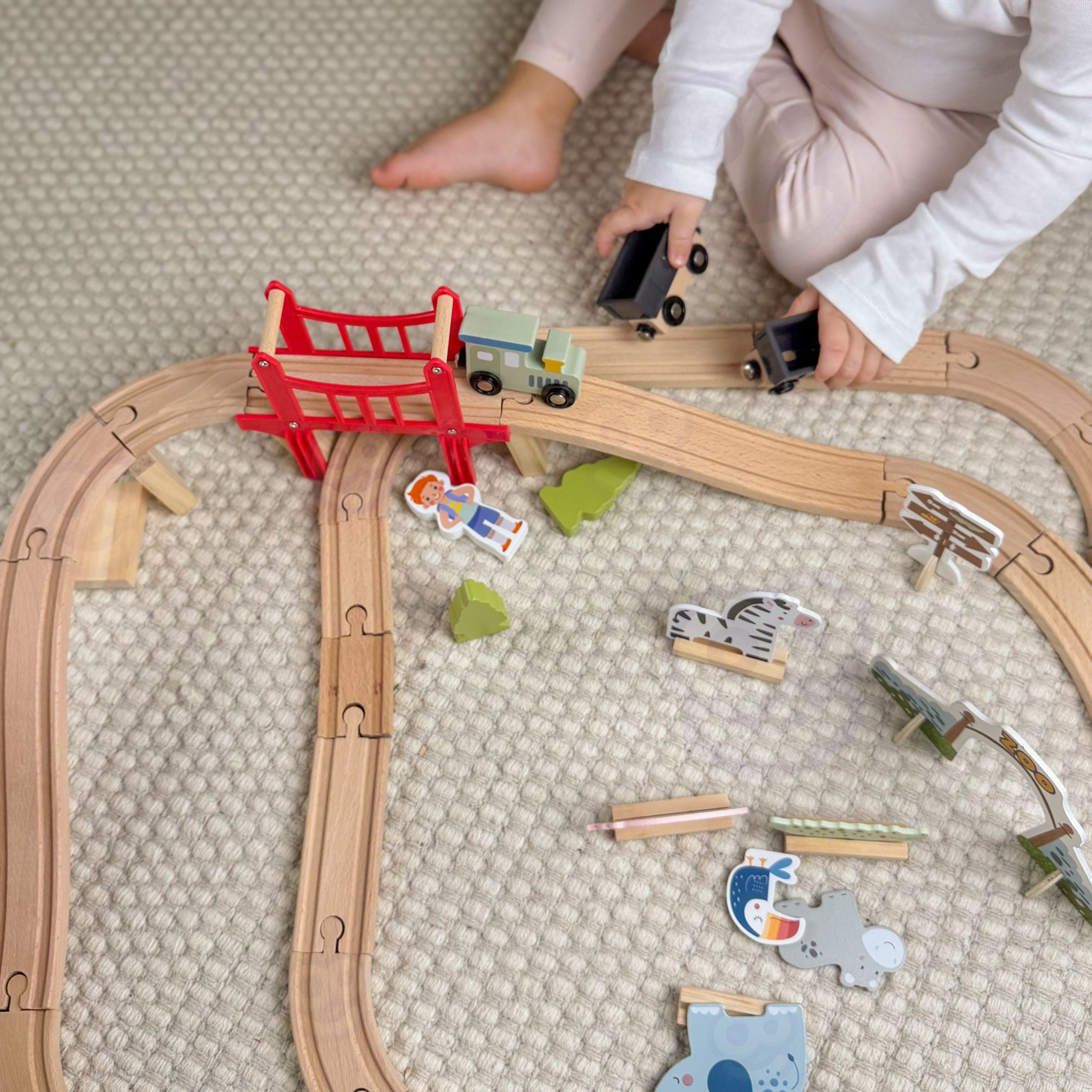 Woopie Green Wooden Zoo Train Set Xl Magnetic Train Track 60 Pcs Fsc