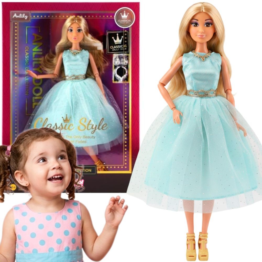 Woopie Royal Lily Doll, 30 см дълга руса коса, елегантна тюркоазена рокля