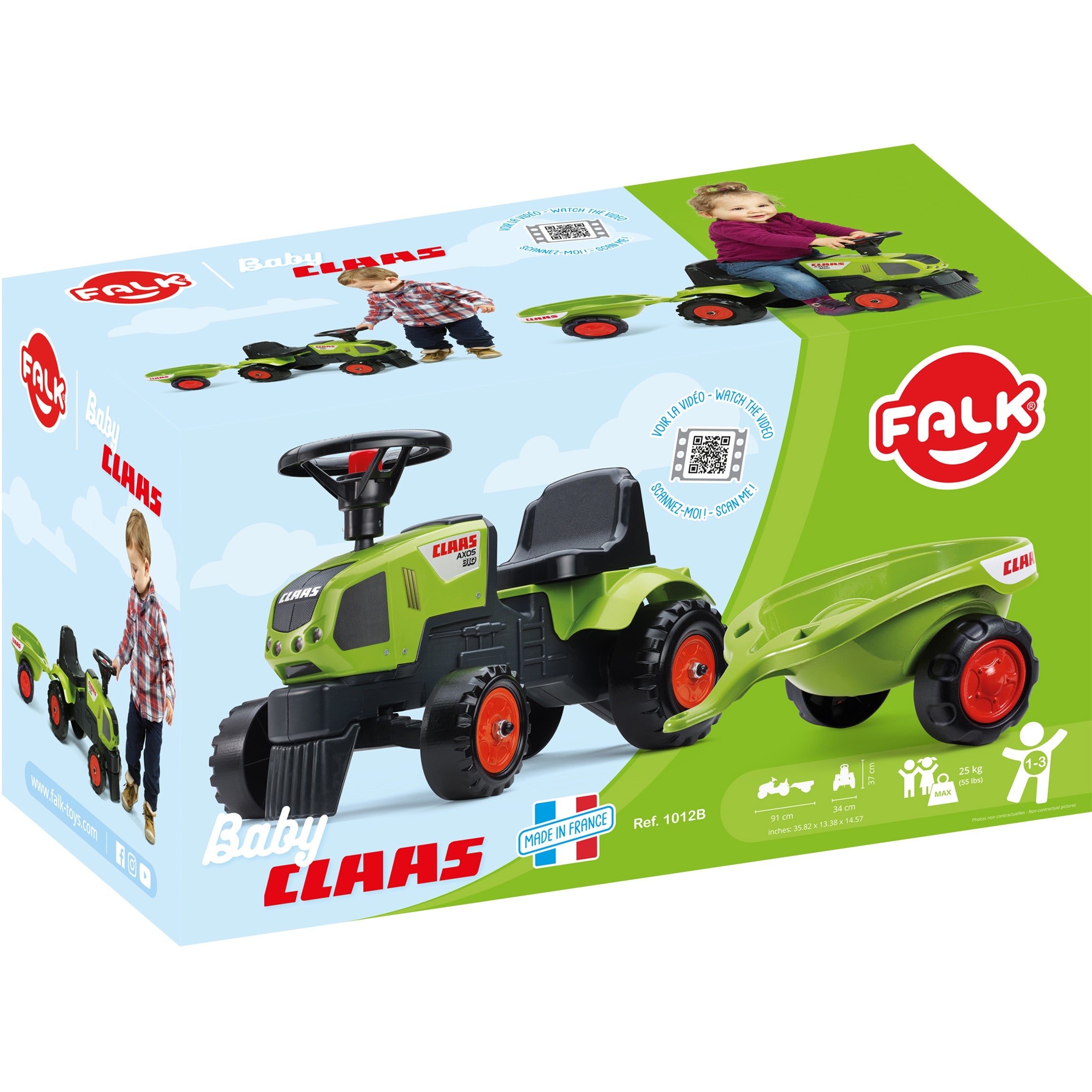 Falk Baby Claas Axos 310 Grüner Traktor mit Anhänger ab 1 Jahr