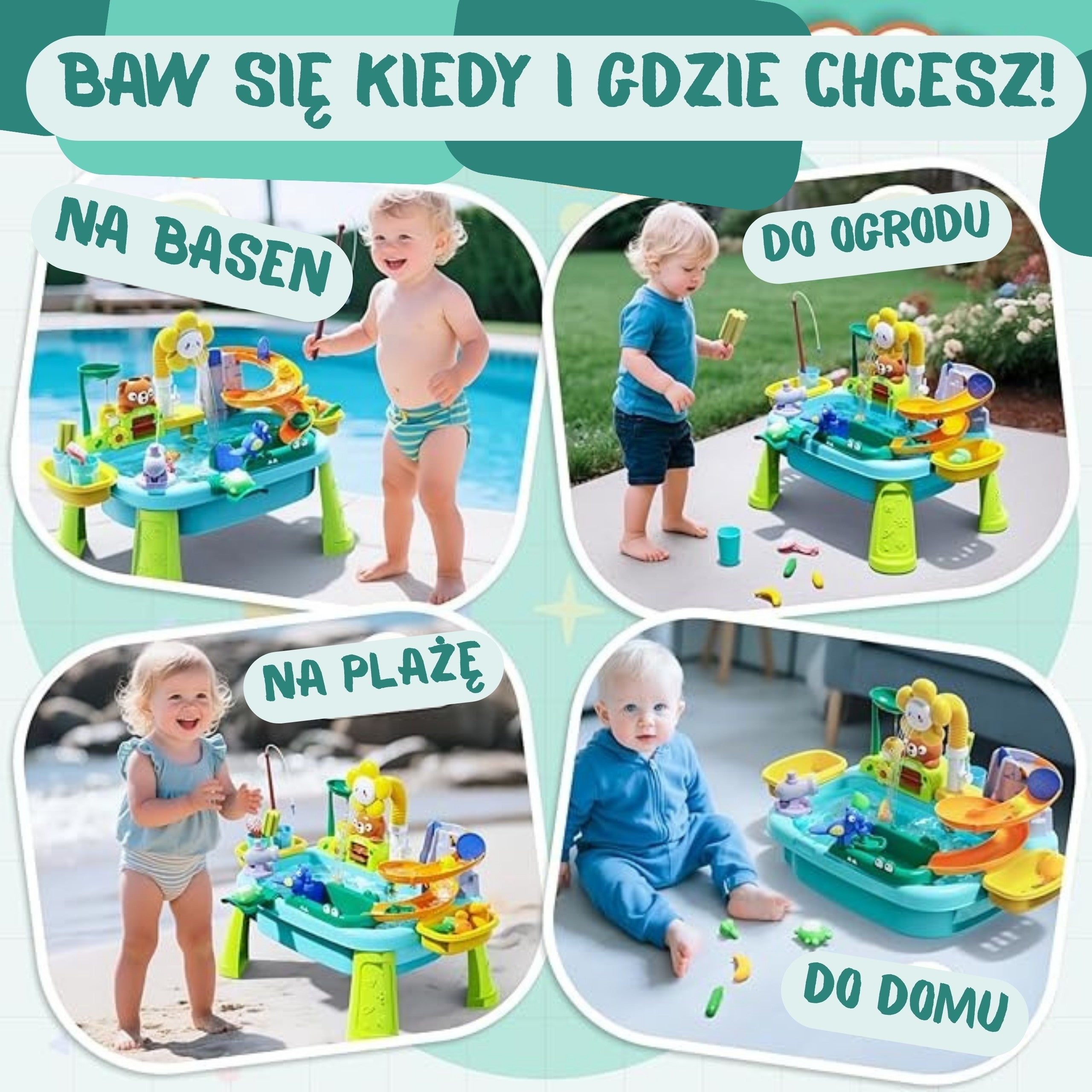 Woopie 4 w 1 Stół wodny Gra wędkarska Zlew wodny Zjeżdżalnia Kwiat