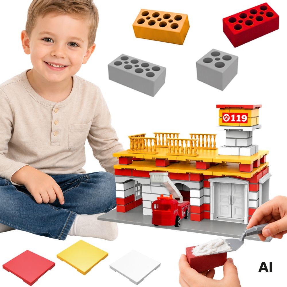 Woopie Construction Set Fire Station Truck 140 Pieces For Kids