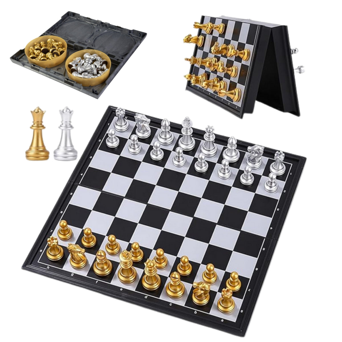 Woopie tragbares magnetisches Schachspiel Gold Silber