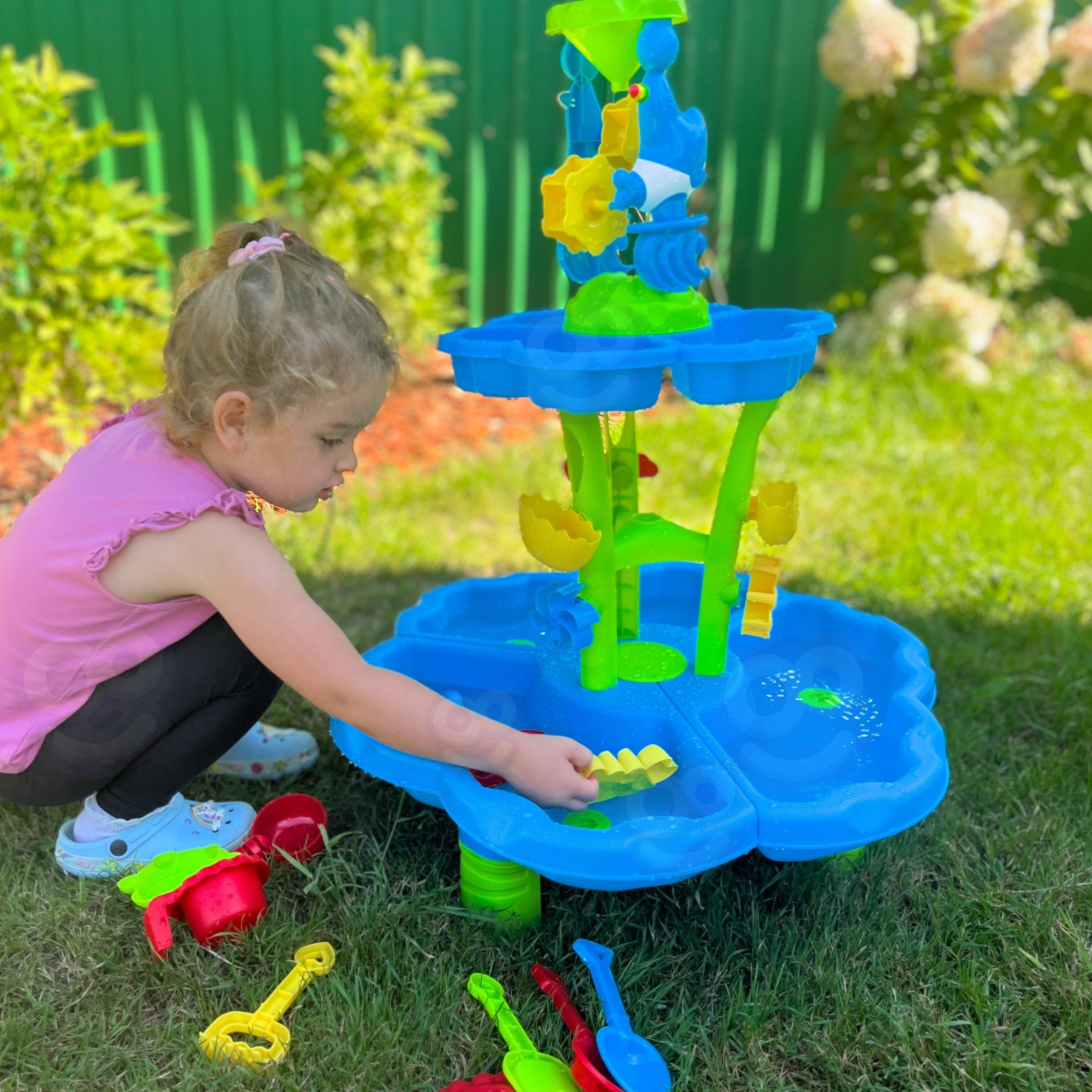 Woopie Table à Eau 2 En 1 Bac À Sable Fontaine Xxl Aquapark Avec Dauphin