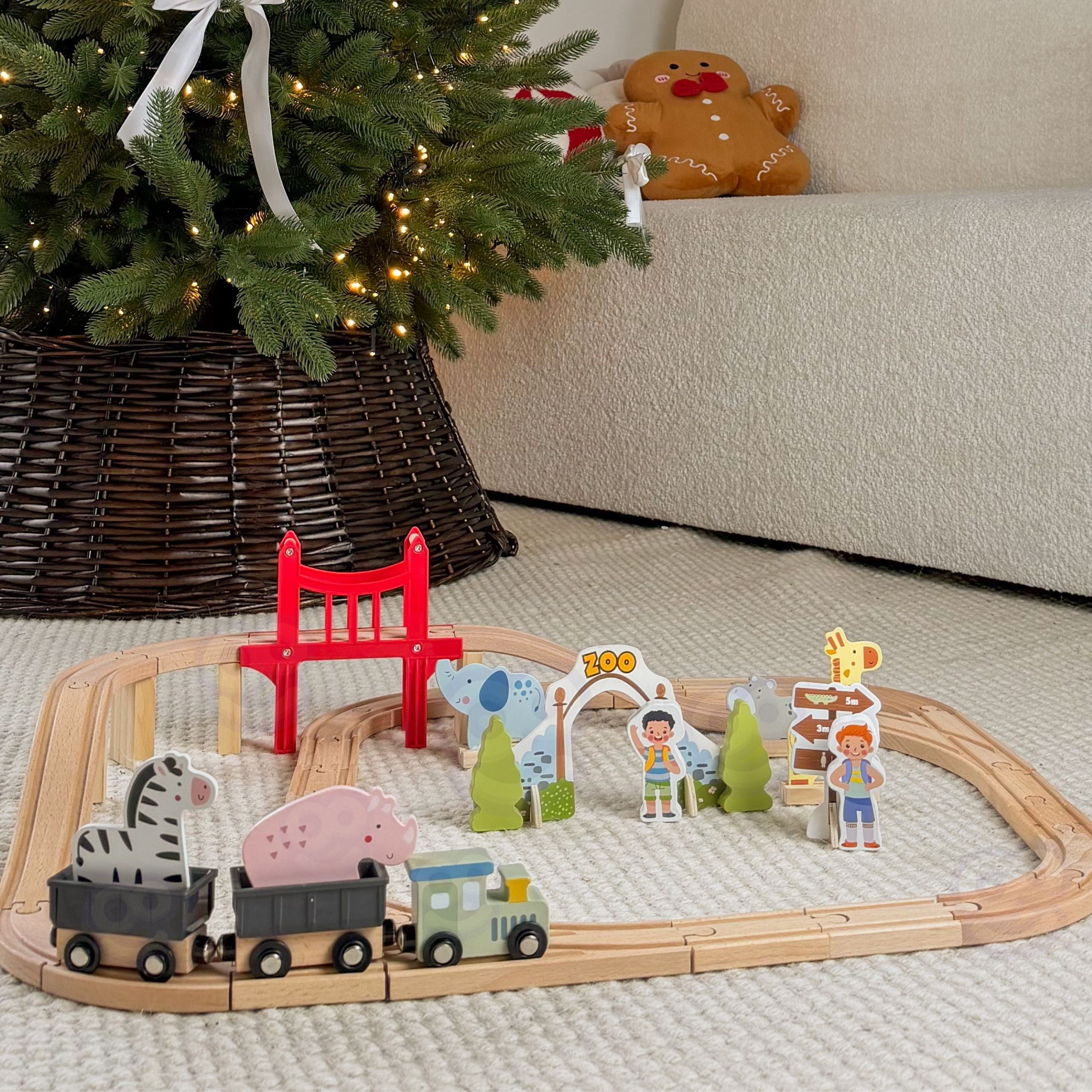 Woopie Green Wooden Zoo Train Set Xl Magnetic Train Track 60 Pcs Fsc